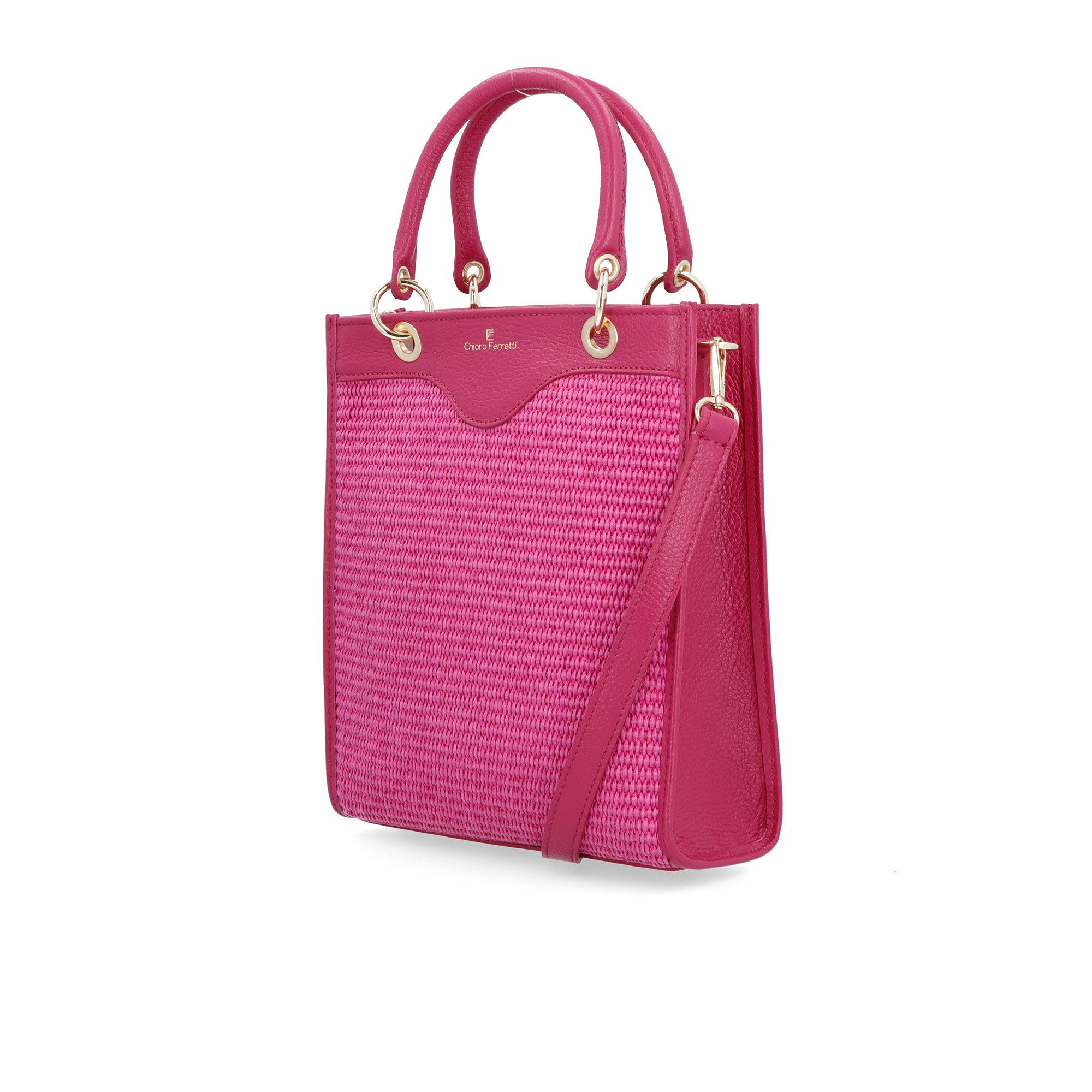 Chiara Ferretti Borsa a mano in pelle dollaro con inserti in paglia