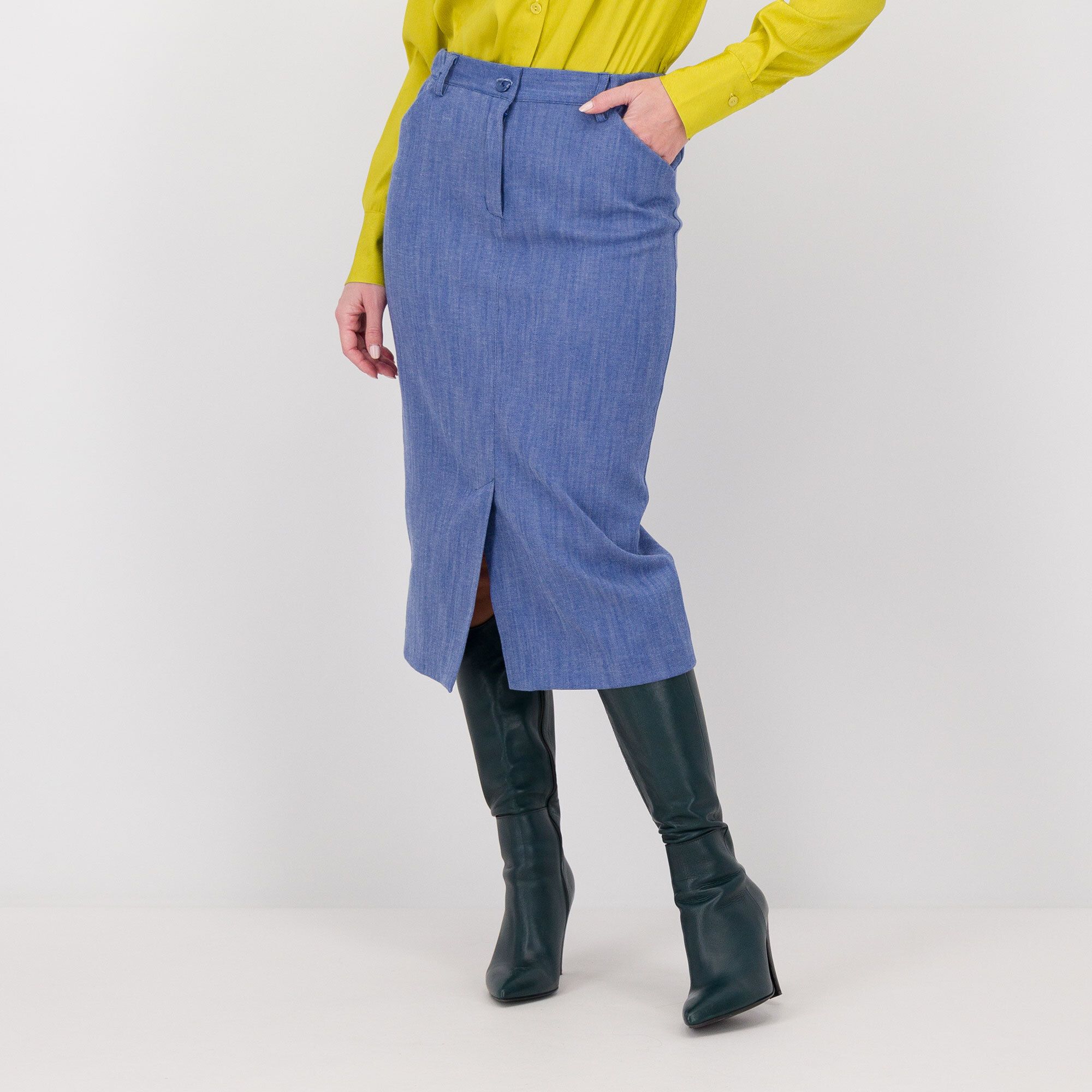 Officina della Moda Gonna longuette in jeans con spacco davanti