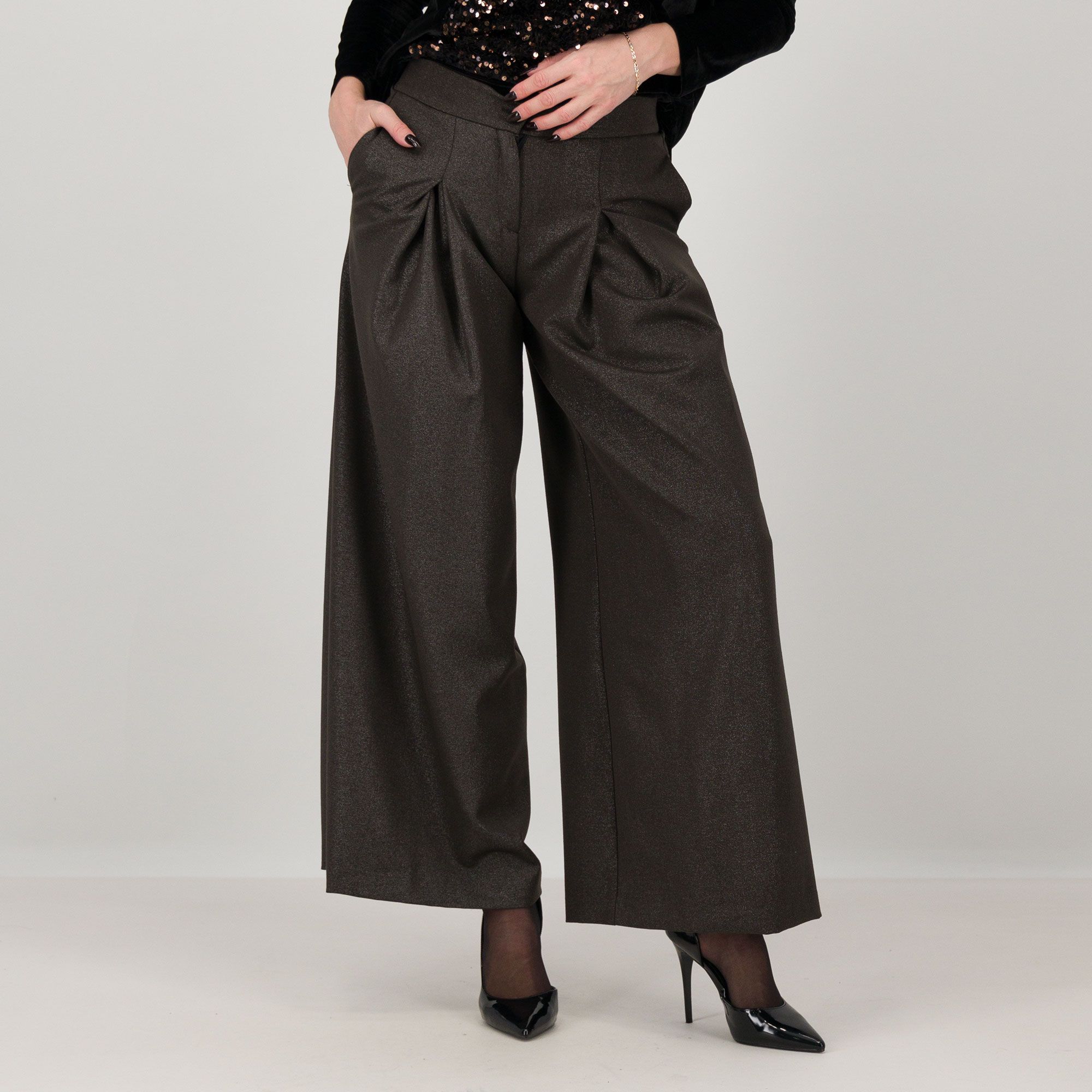 EXTESA Pantaloni ampi in tessuto cangiante con vita elastica