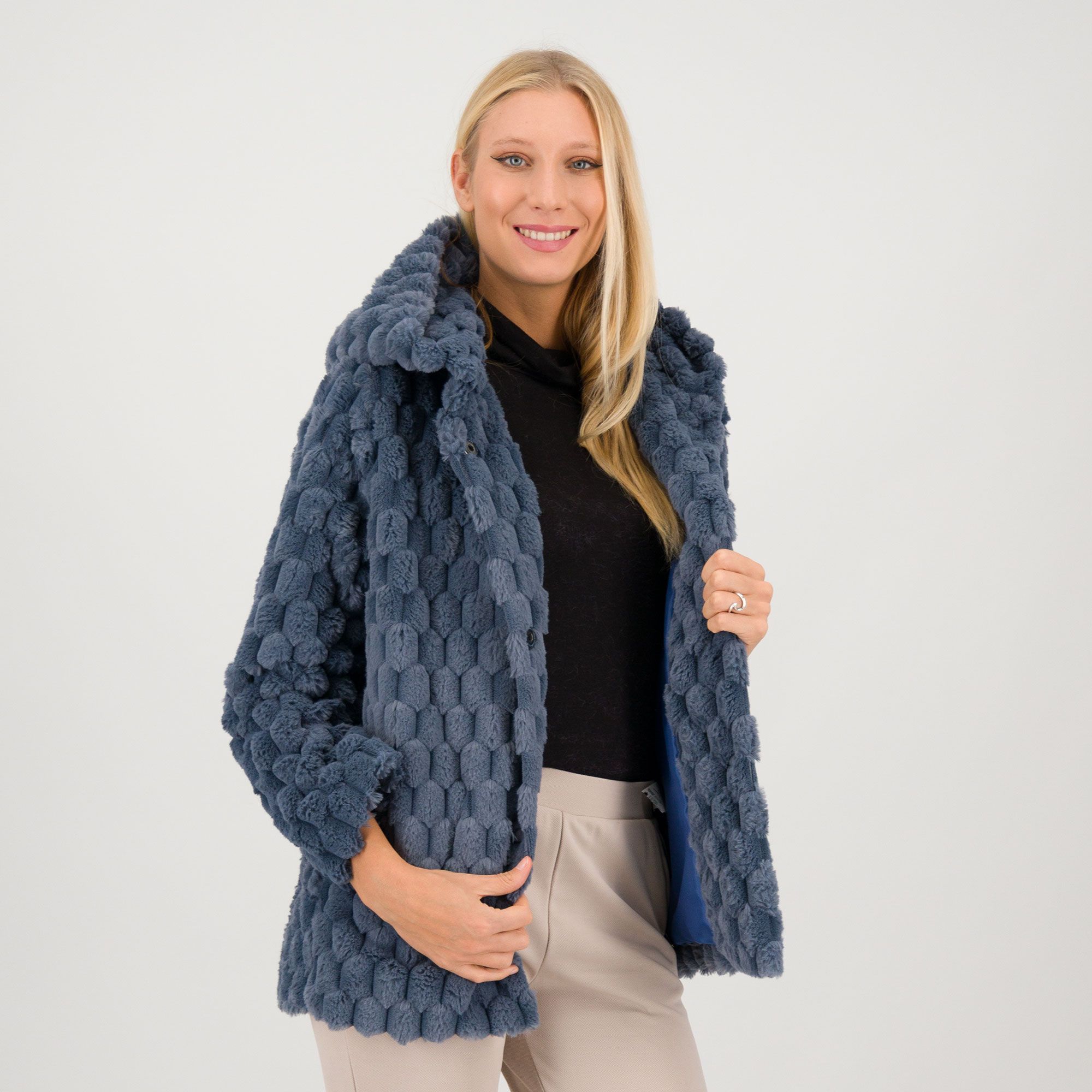 Officina della Moda Giacca in pelo sintetico con cappuccio