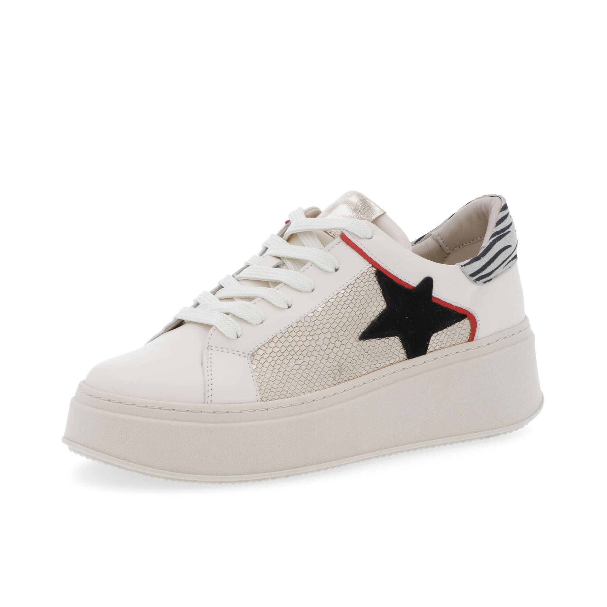 Image of Le Serpentini Sneakers in pelle con inserto metallizzato e zeppa061