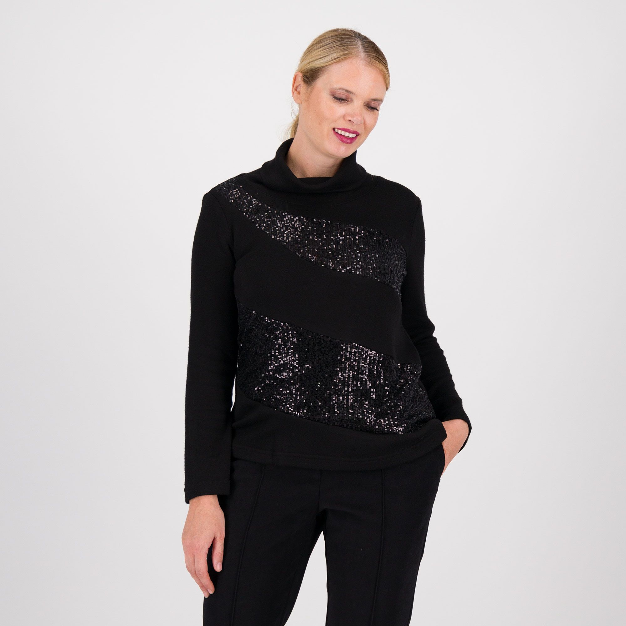 EXTESA Maglia con paillettes scollo a ciambella