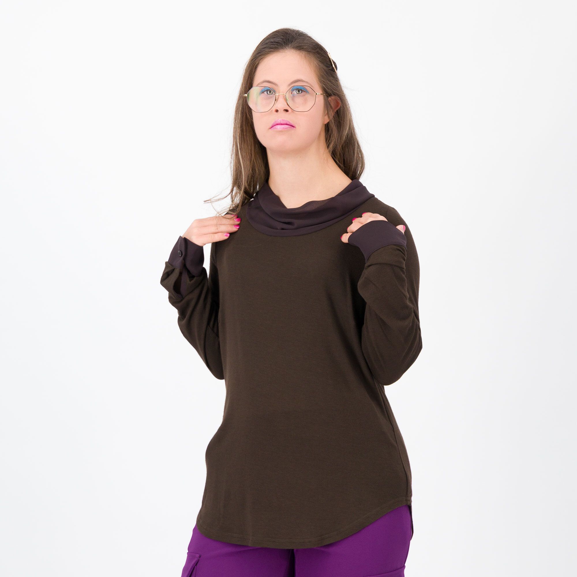 Caterina Lancini Blusa tinta unita con collo e polsi in georgette