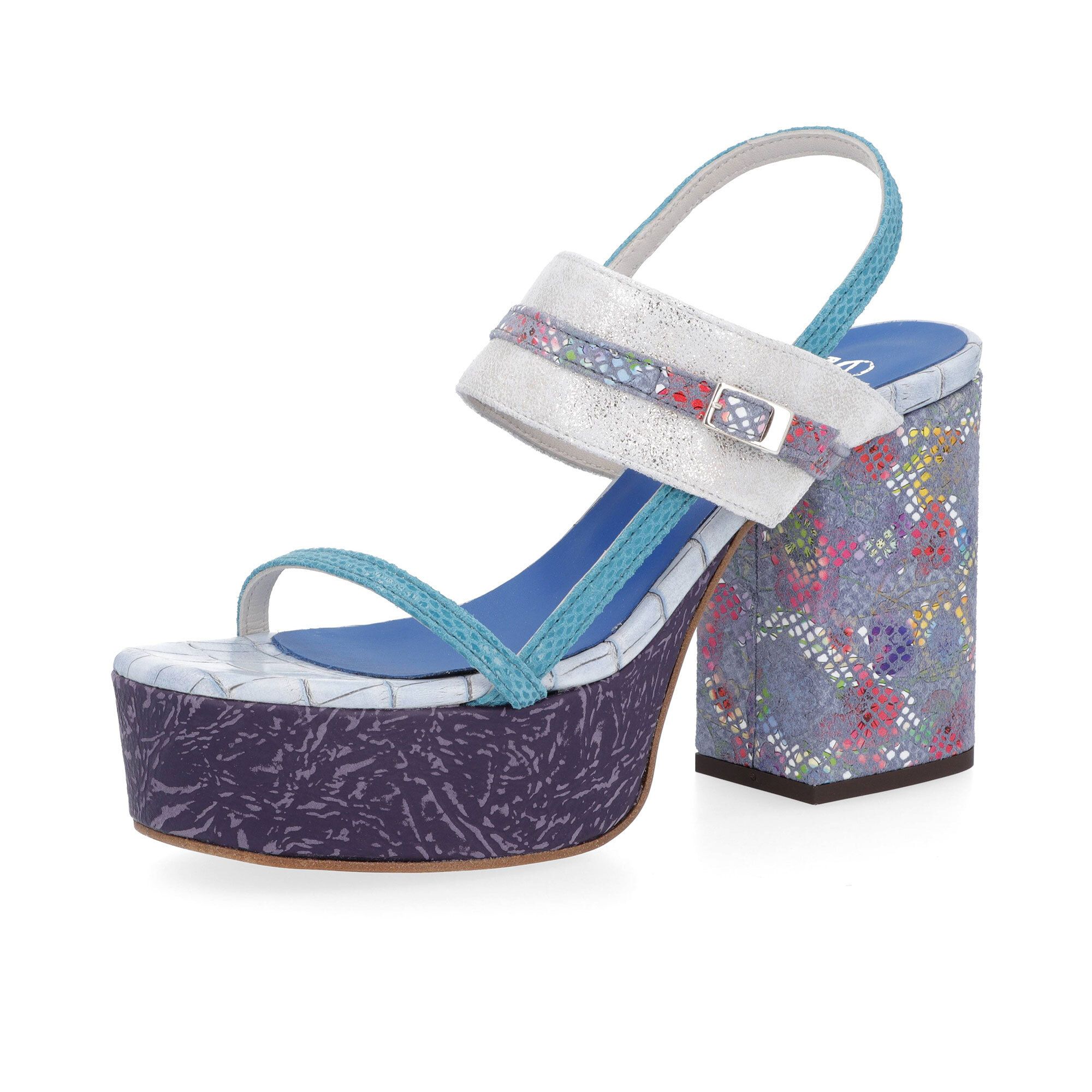 Ebarrito
Sandali in pelle
patchwork, cinturino
e tacco 10 cm