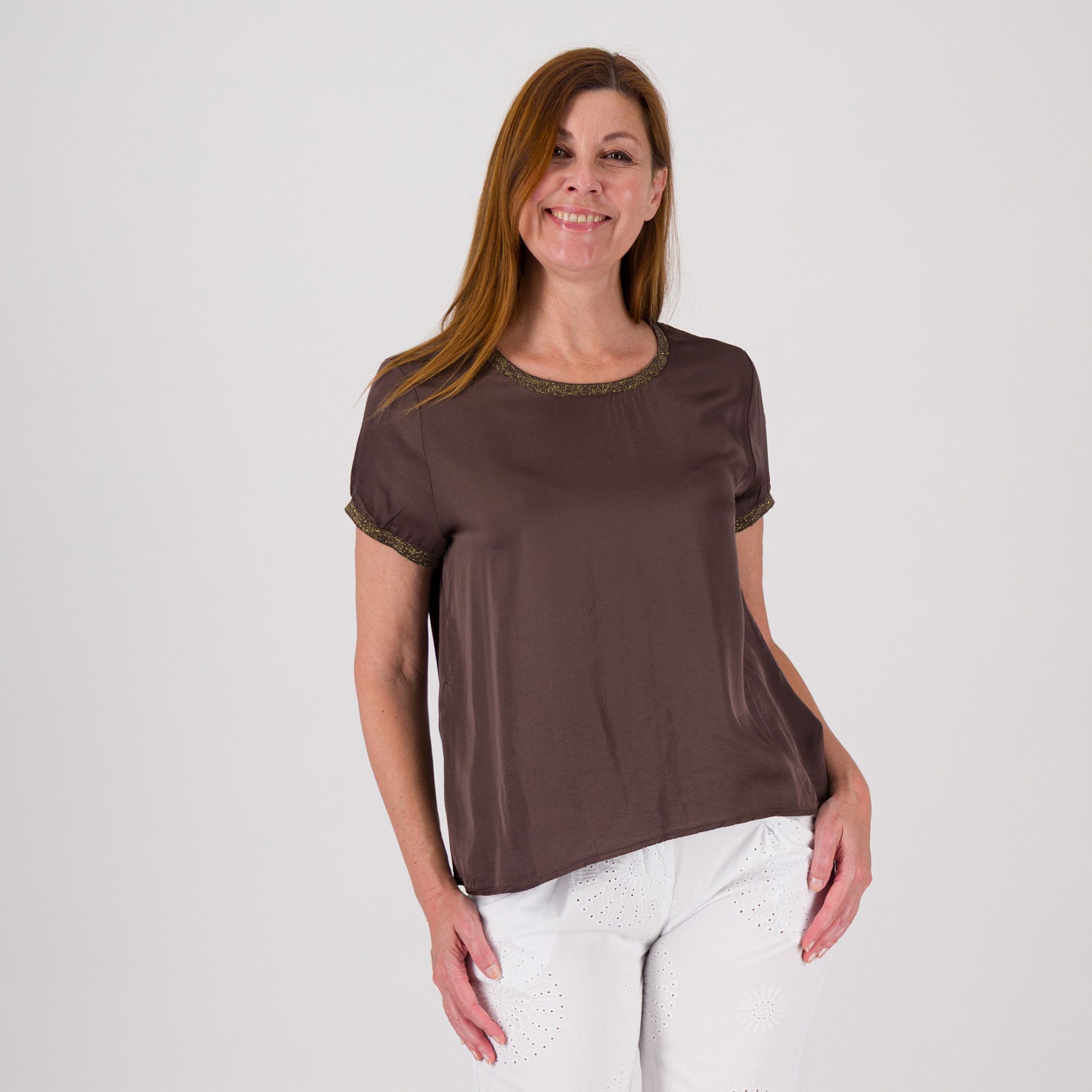 Enjoy T-shirt girocollo con dettagli a coste in raso di viscosa