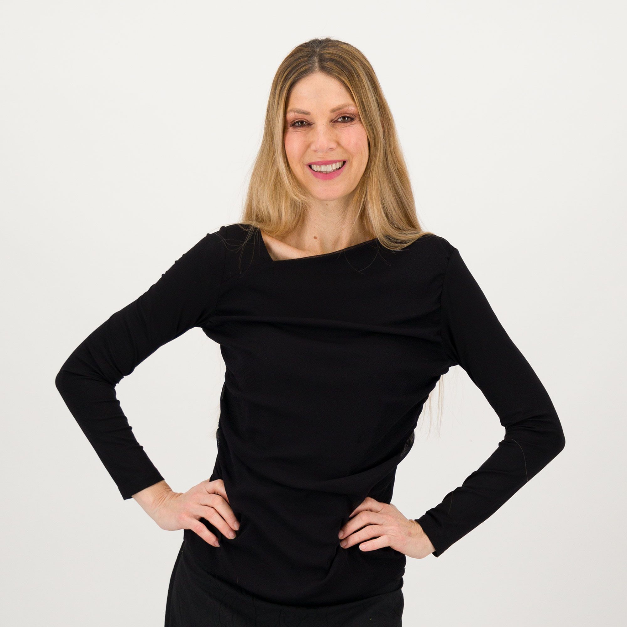 Officina della Moda Maglia in jersey di viscosa con tulle davanti drappeggiato