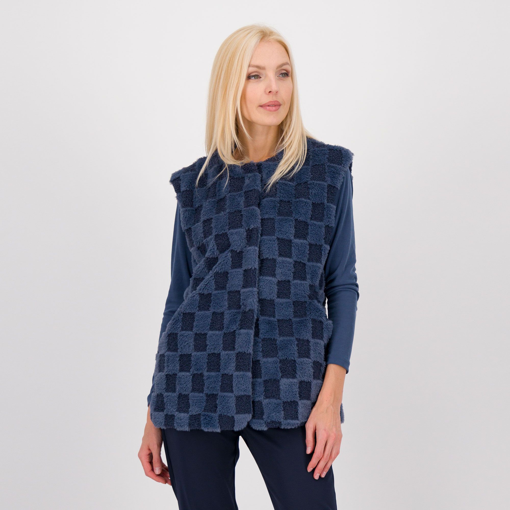 Officina della Moda Gilet foderato in pelo sintetico effetto scacchi