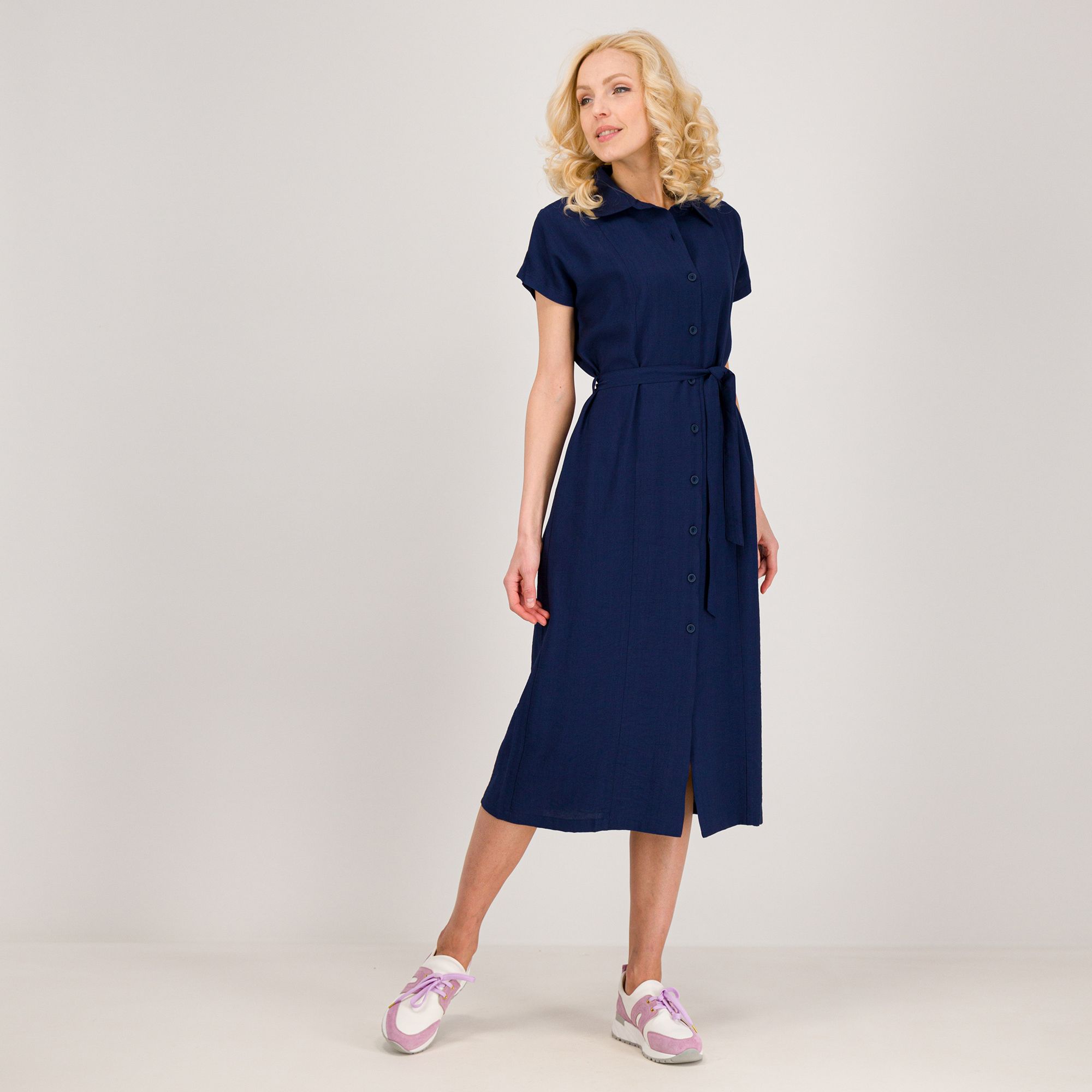 Officina della Moda Abito chemisier con maniche corte in tessuto fiammato