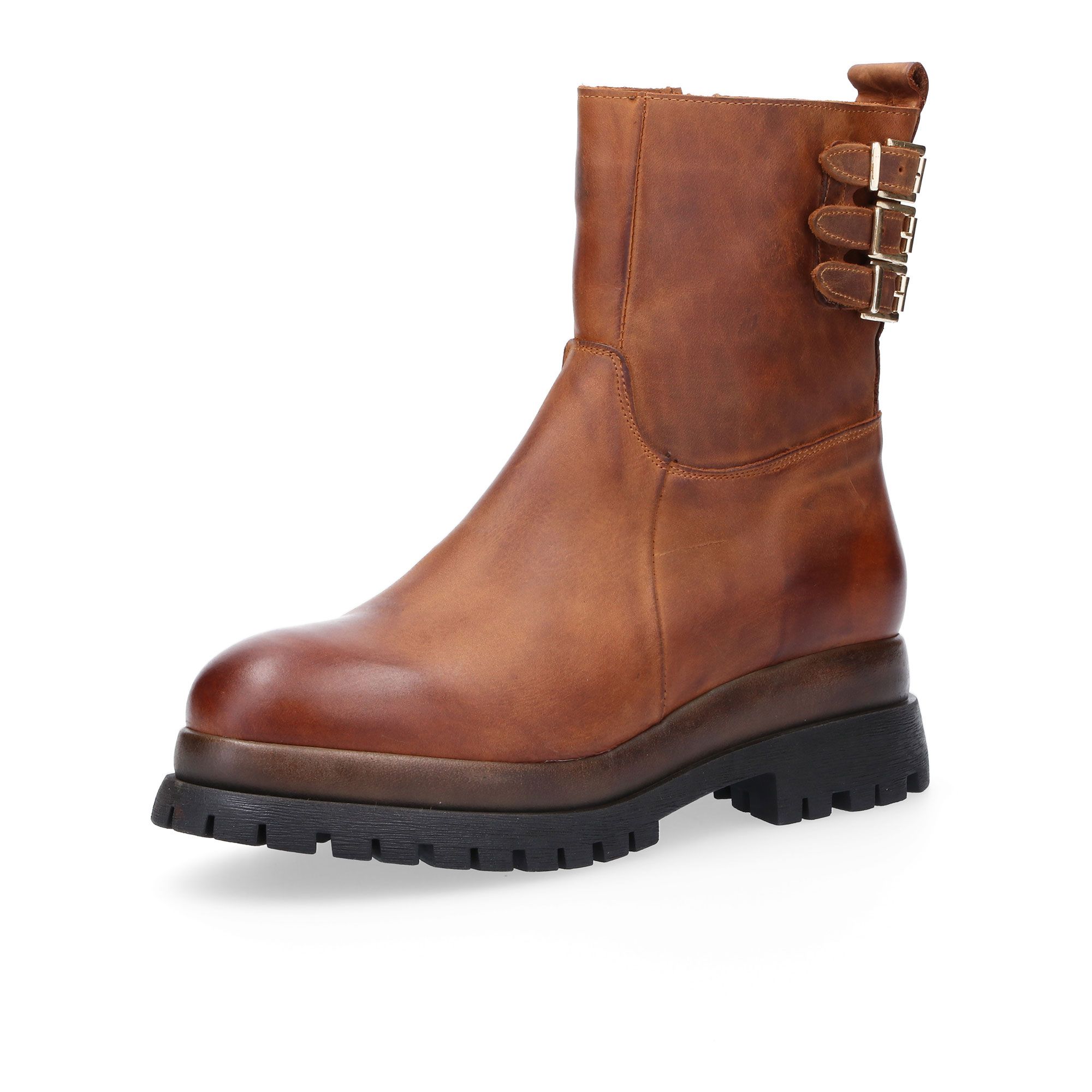 Galieti Stivali tronchetto in pelle con cinturini e suola biker 5 cm