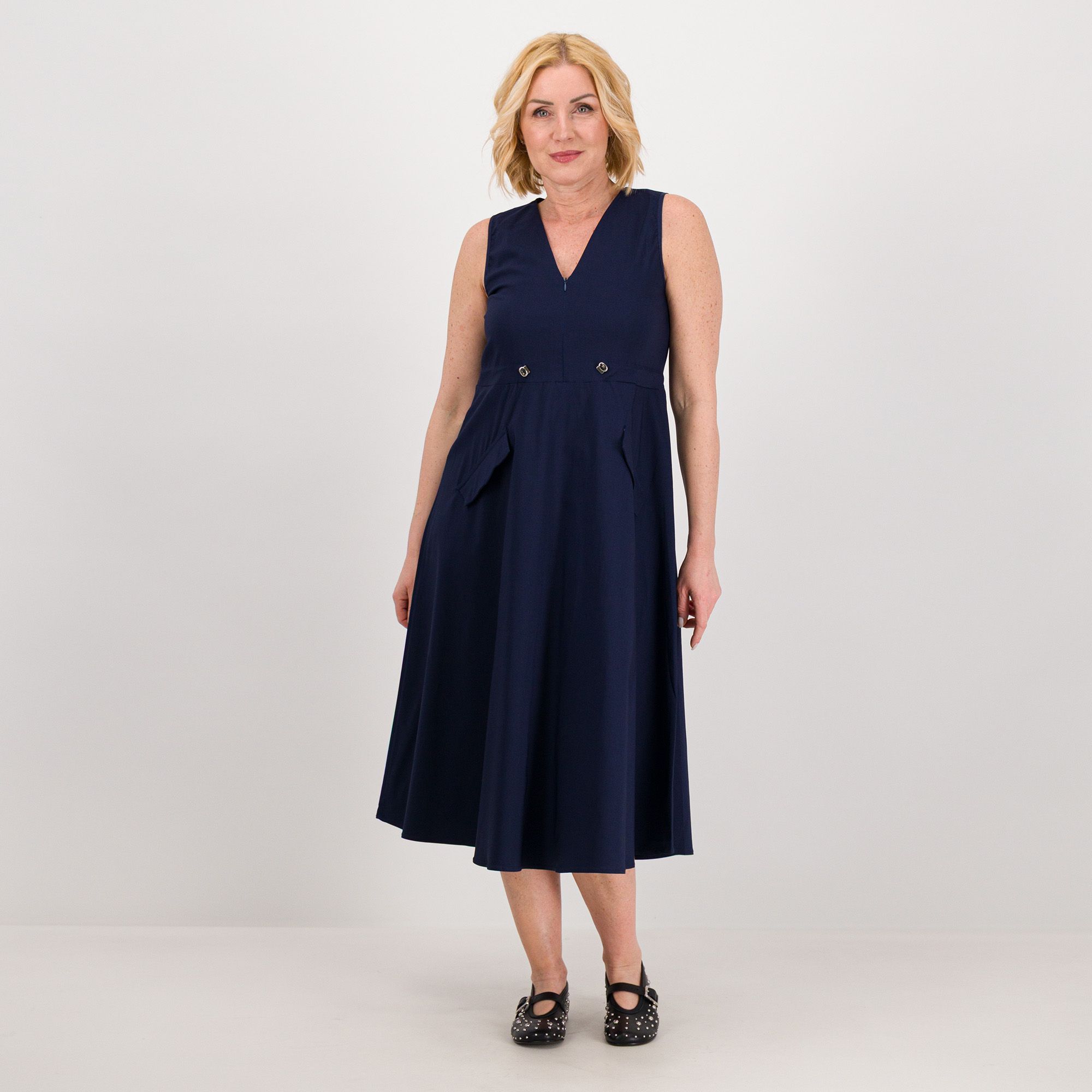 Rebeka Ross Abito midi smanicato con scollo a V