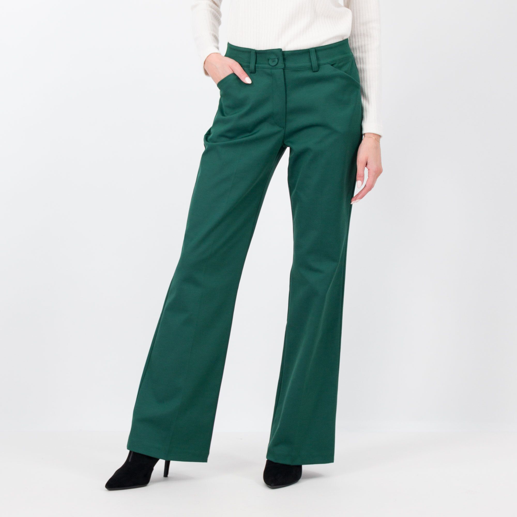 Image of Officina della Moda Pantaloni bootcut in raso di cotone stretch061