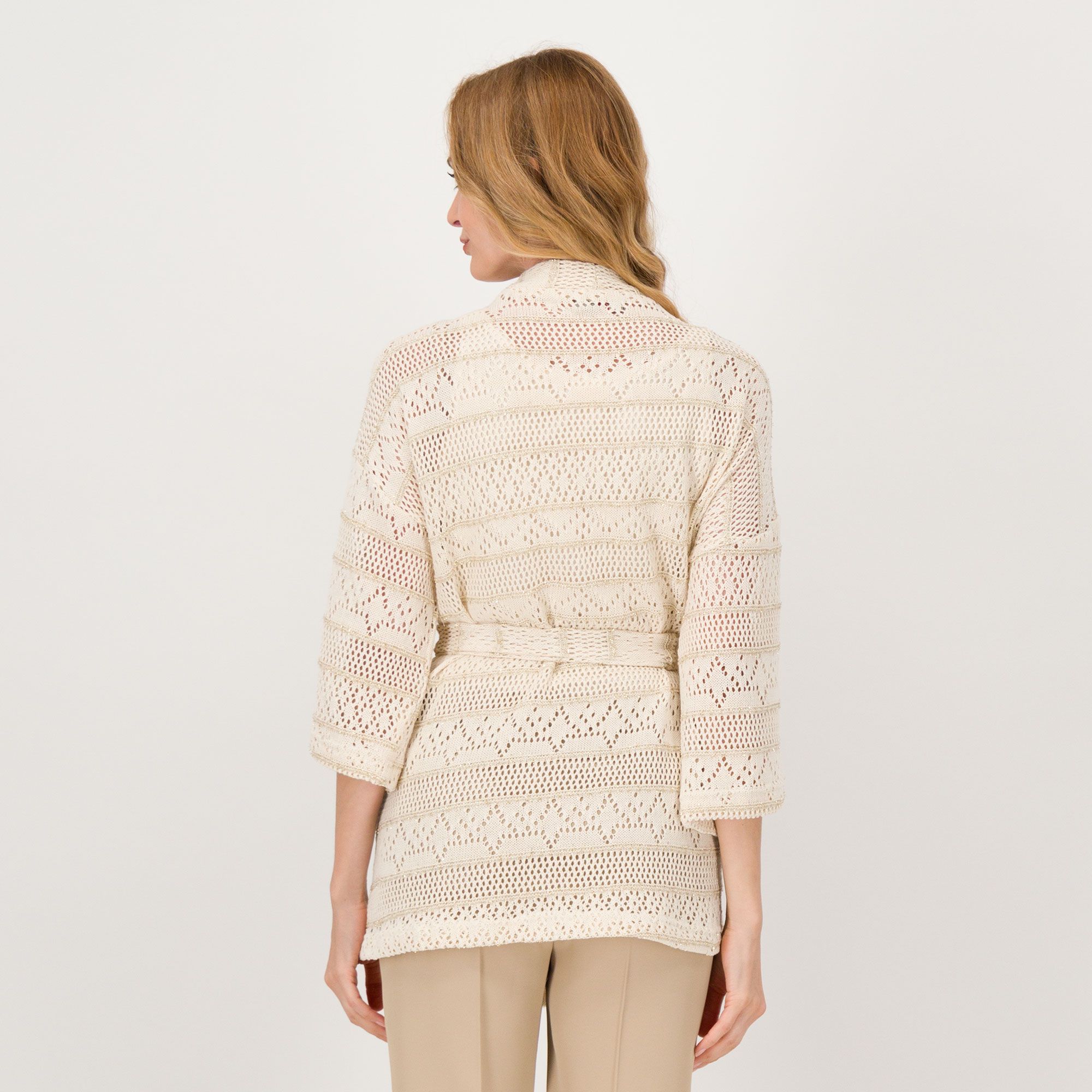 Extesa Cardigan in maglia crochet con scollo a V e maniche a 7/8