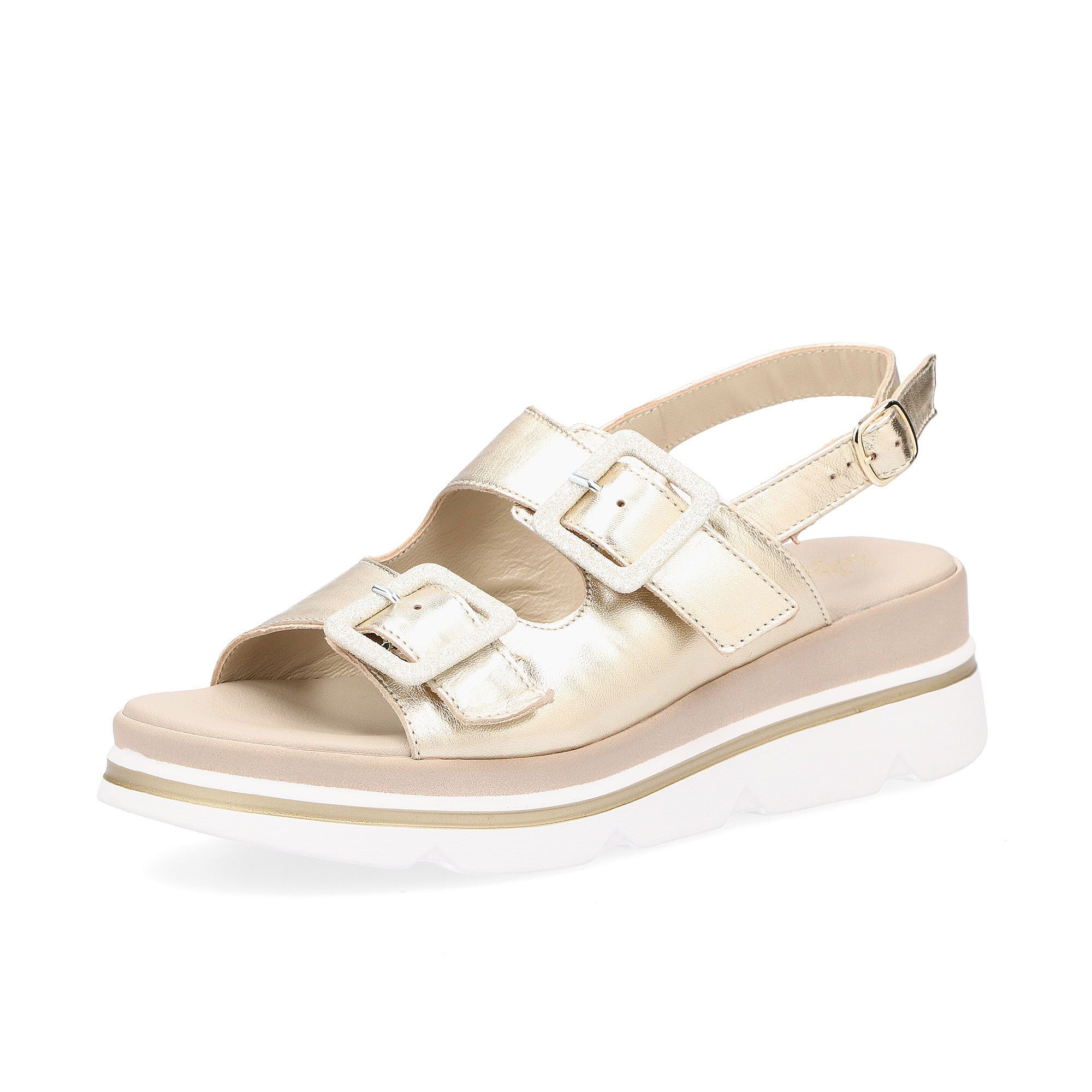 Soffice Sogno
Sandali a fasce in
pelle laminata con
fibbie