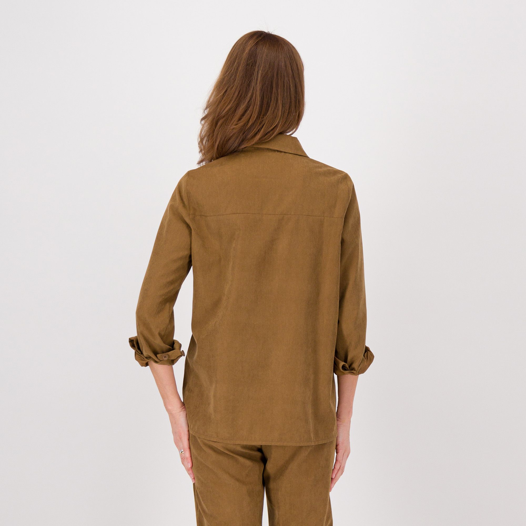 Officina della Moda Camicione tessuto mano pesca con tasca grande