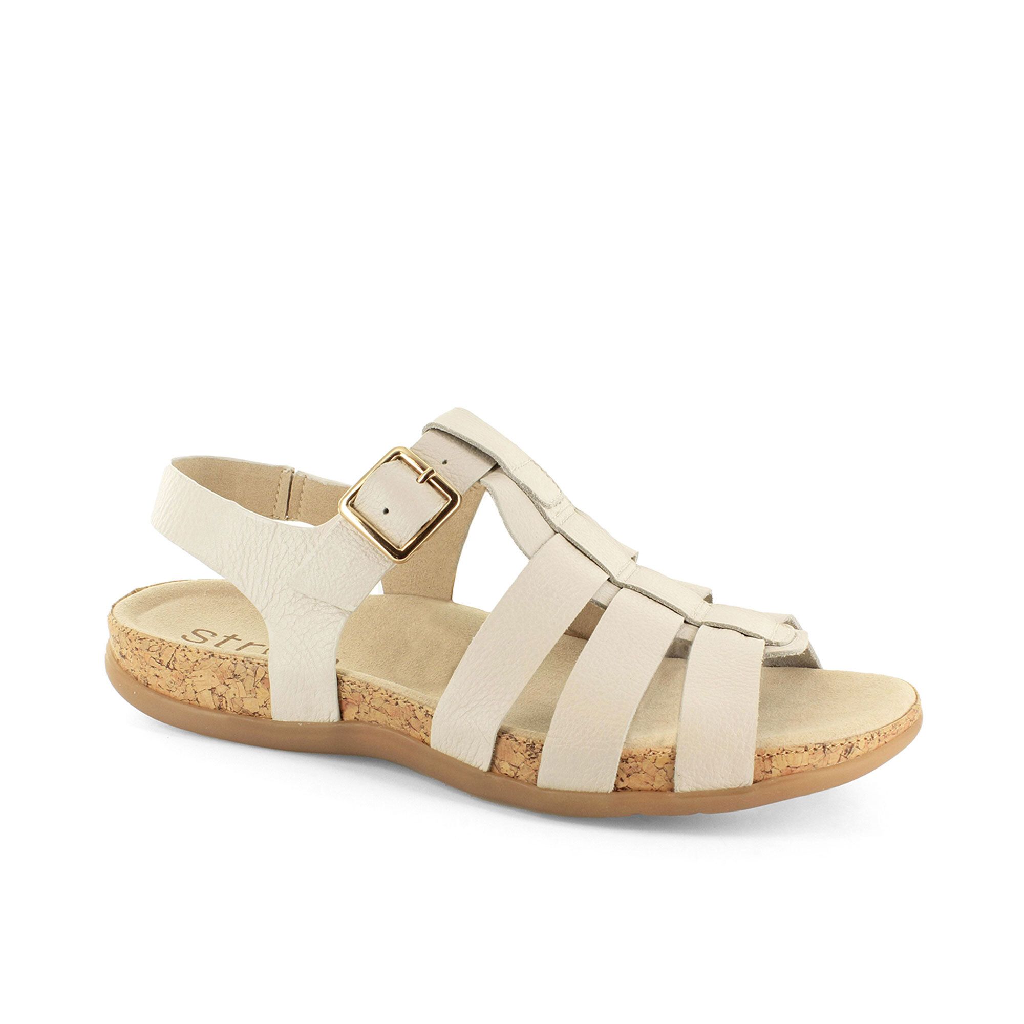 Strive Footwear
Sandali a T in pelle
fascette orizzontali 
e soletta Memory