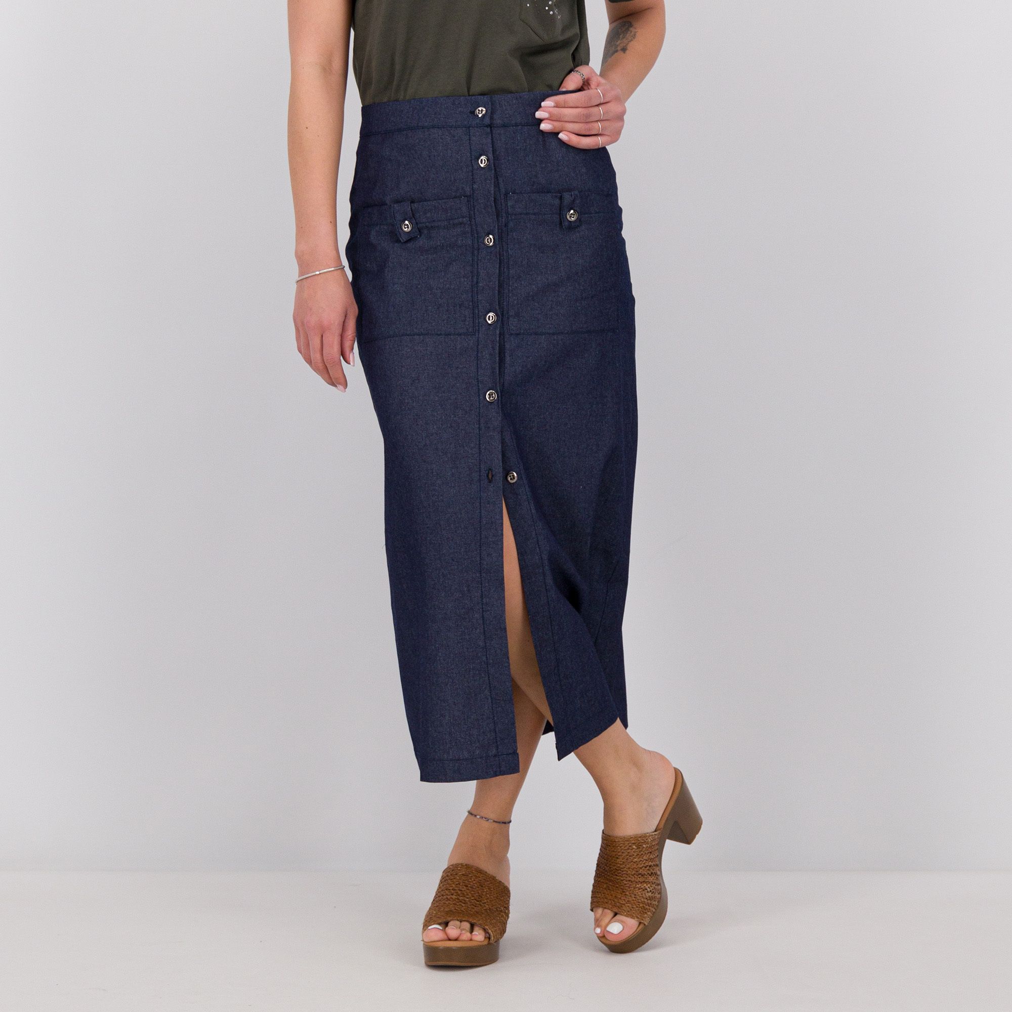 M’ama Gonna midi in chambray di cotone linea dritta