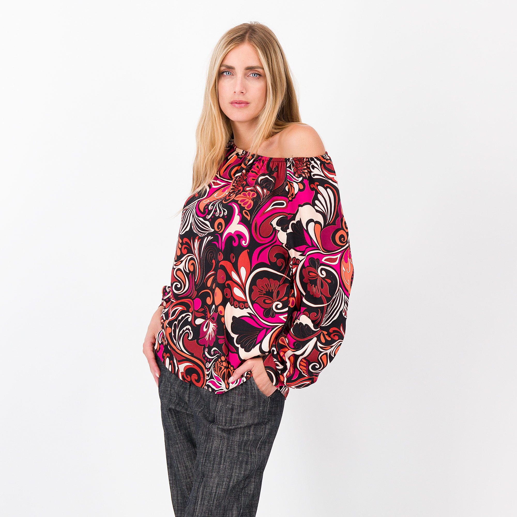 Officina della Moda Blusa in raso di viscosa fantasia