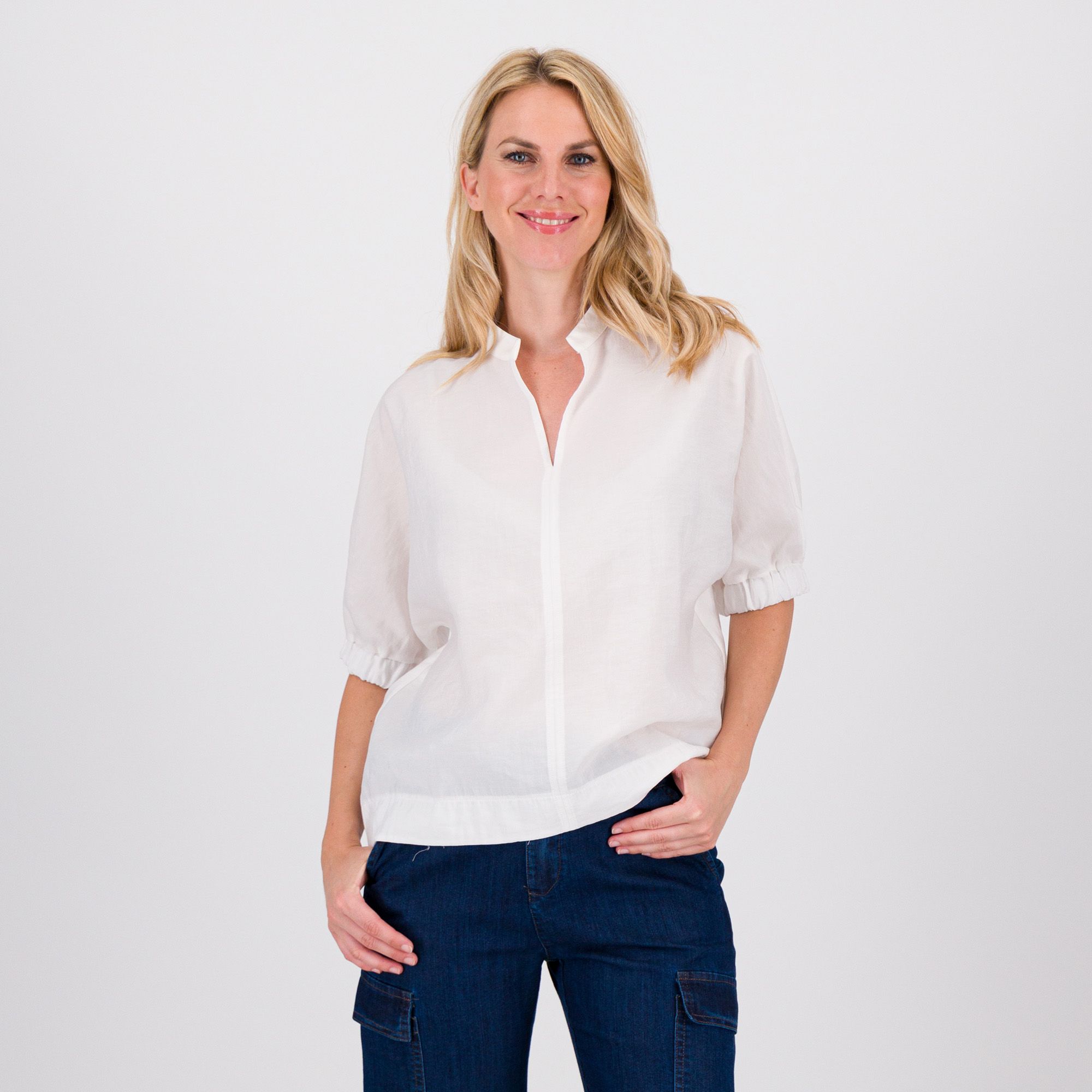 Mood Atelier Blusa collo guru in misto viscosa Maniche con elastico Made in Italy