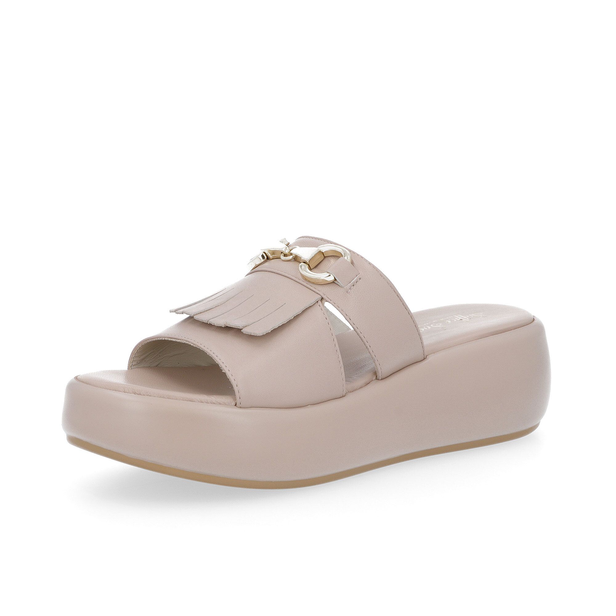 Soffice Sogno
Ciabatte in pelle
con frangia e
accessorio metallico