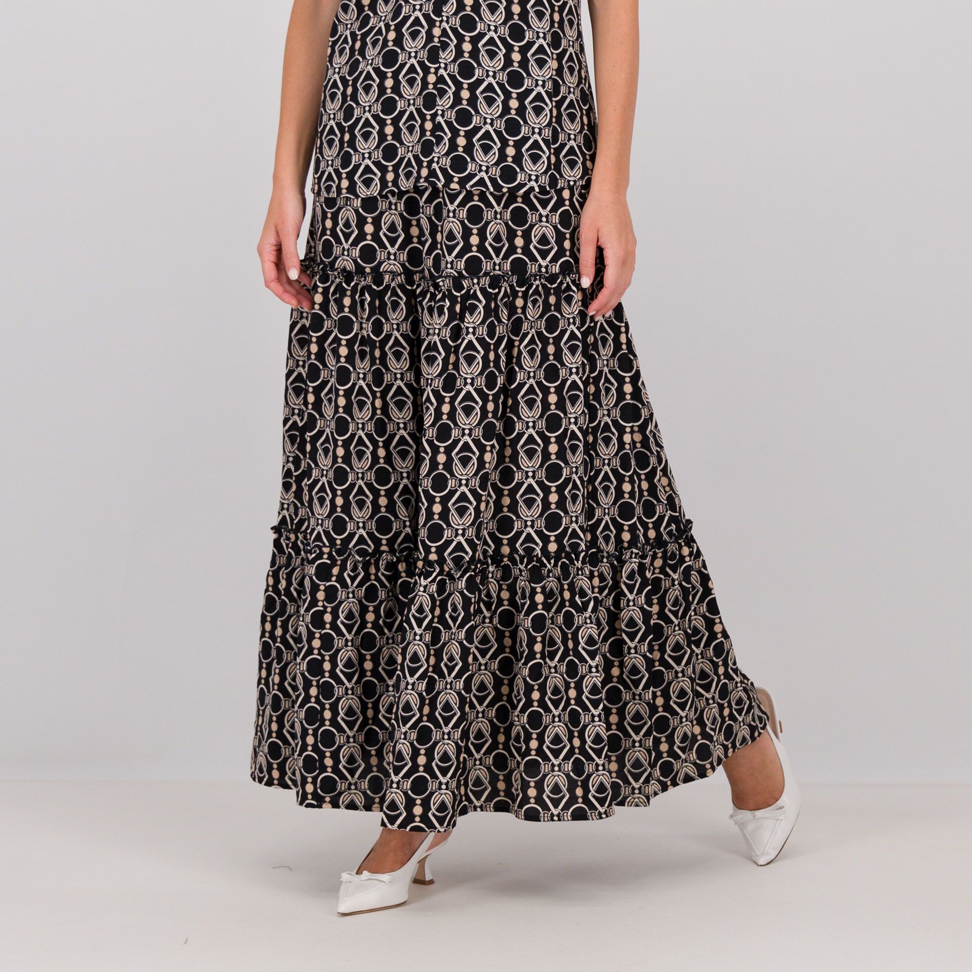 Nina Leonard
Maxi gonna fantasia
a balze arricciate
con elastico in vita