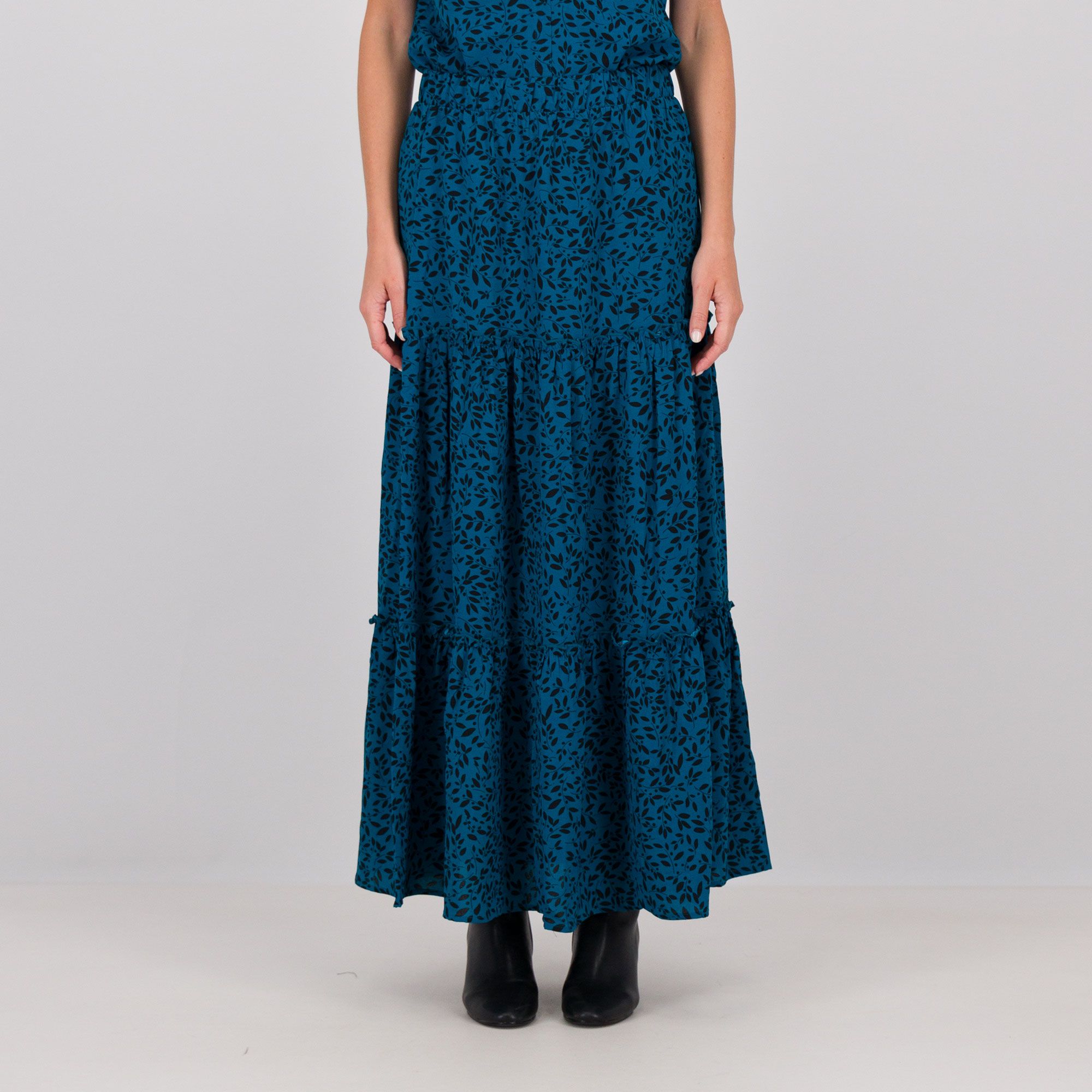 Nina Leonard Maxi gonna fantasia a balze arricciate con elastico in vita