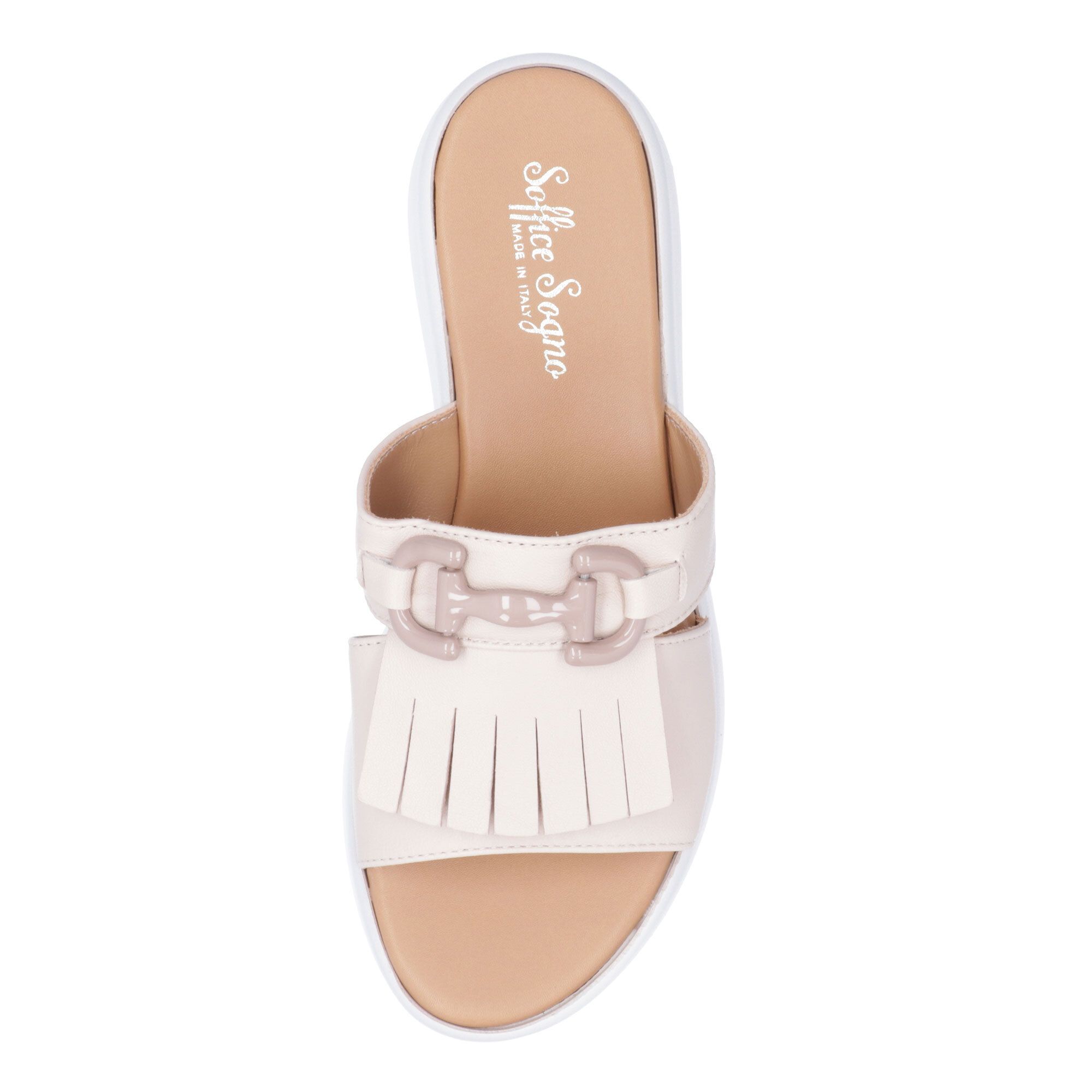 Soffice Sogno Sabot a fasce in pelle con frange e accessorio, tacco 6cm