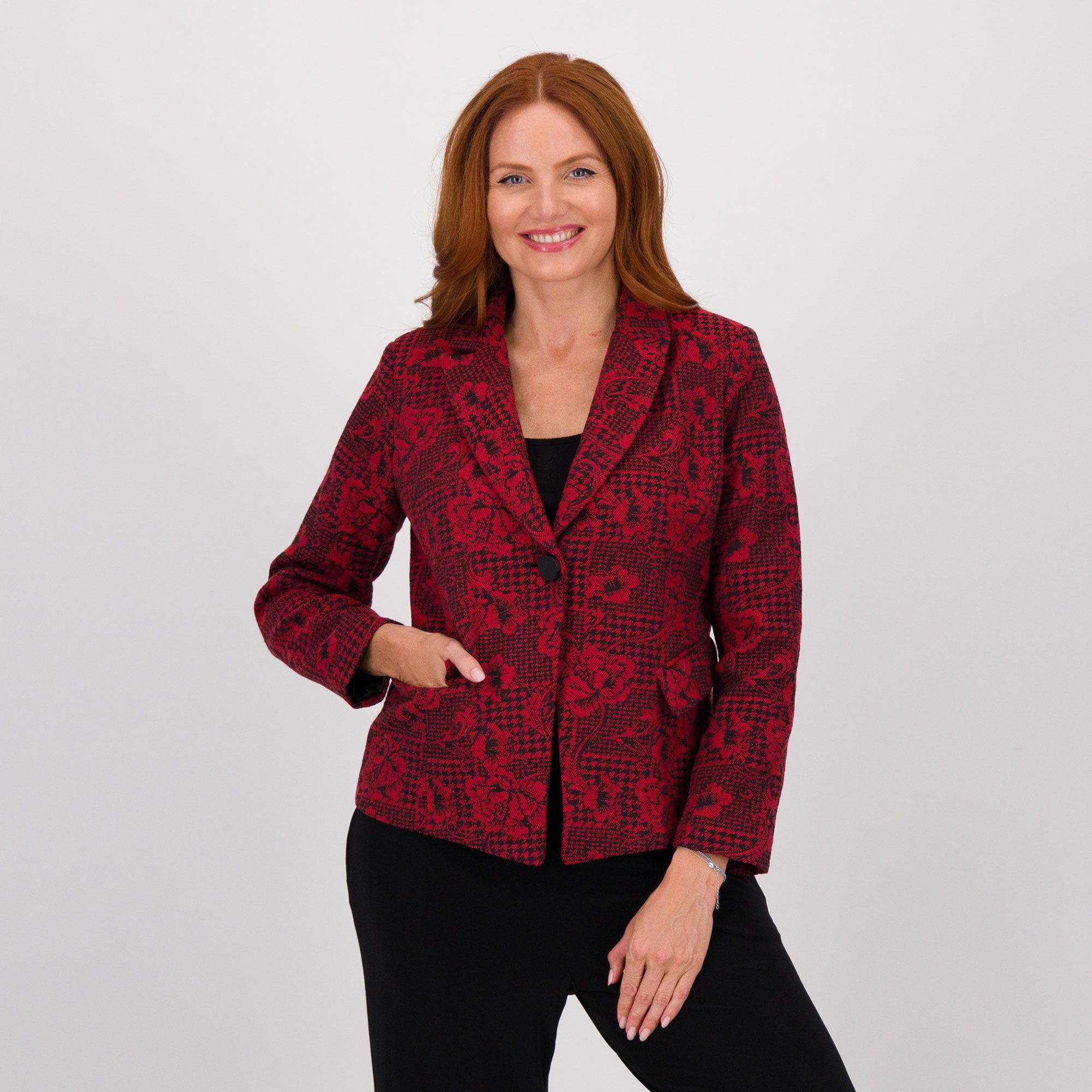 Officina della Moda Blazer Jacquard collo rever e tasche con patta