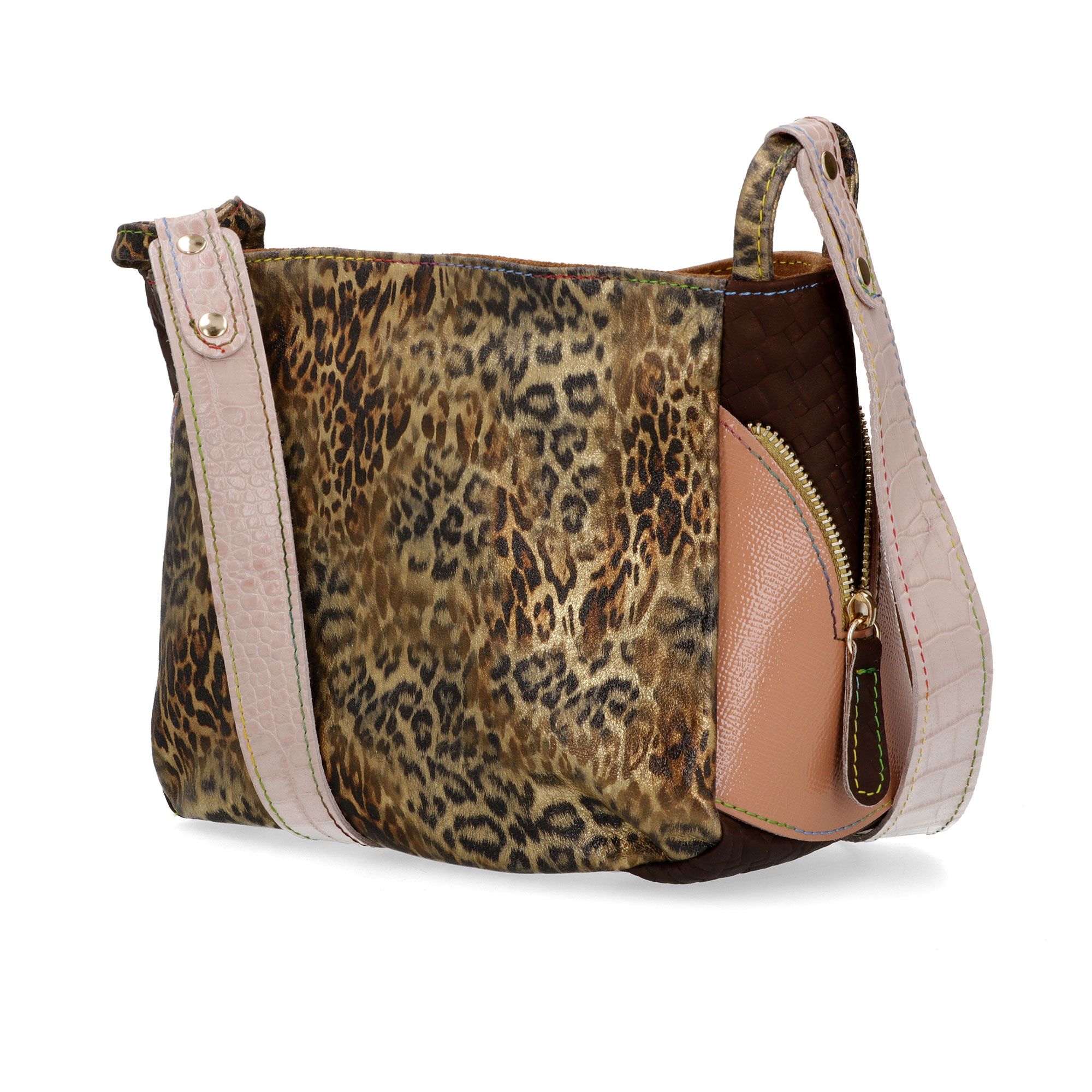 Ebarrito
Borsa a tracolla
in pelle patchwork
con zip