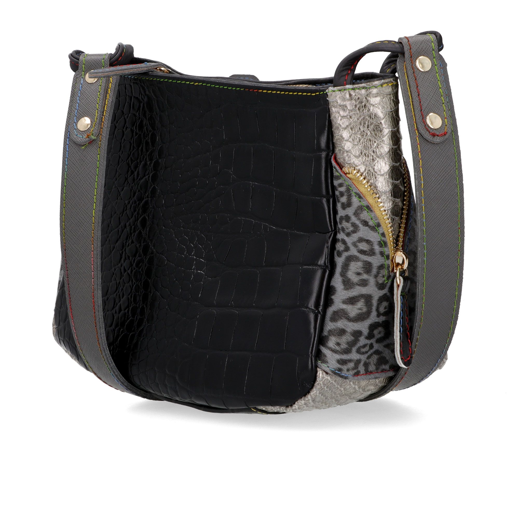 Ebarrito Borsa a tracolla in pelle patchwork con zip