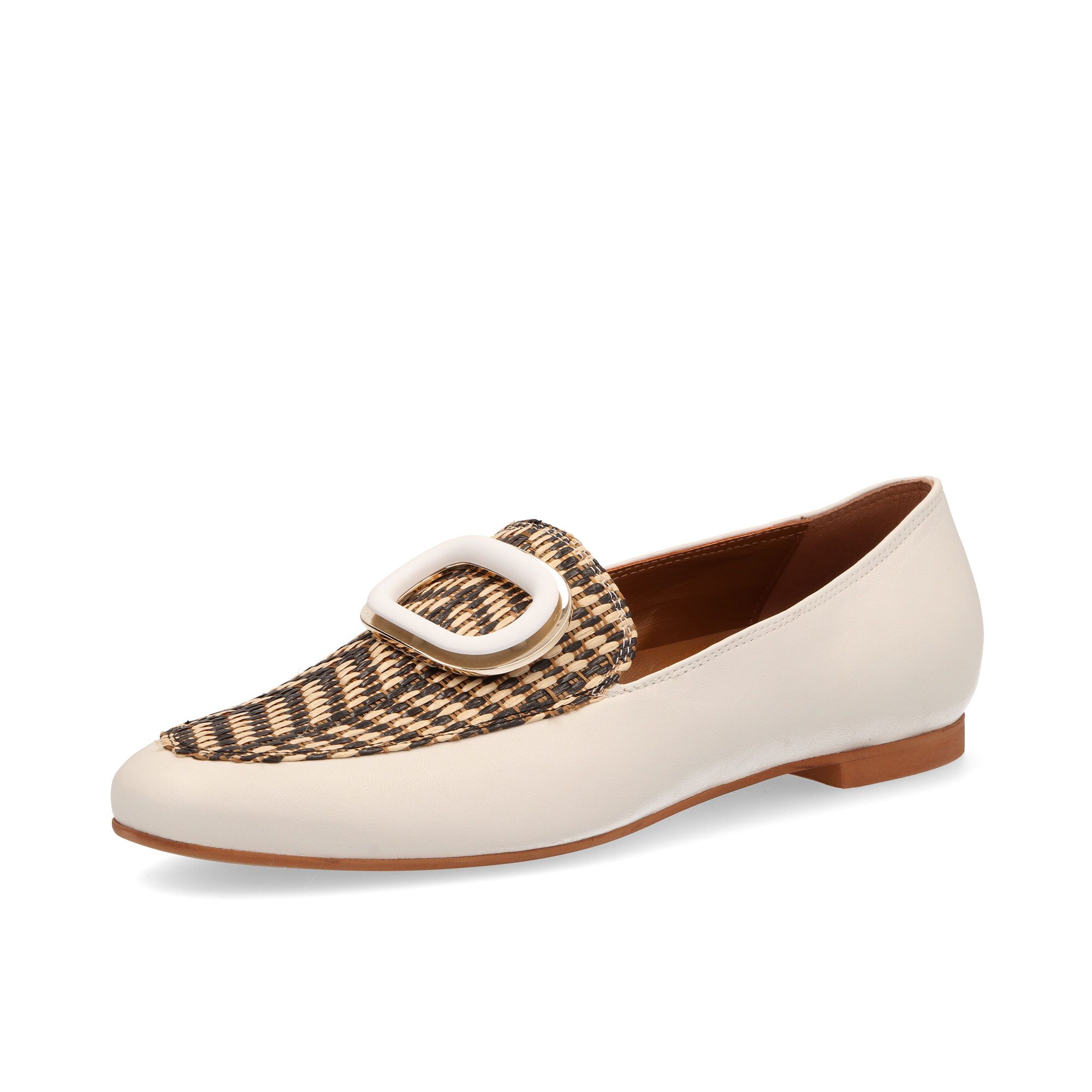 Gioia A.
Mocassini in pelle
e dettaglio in rafia
a contrasto