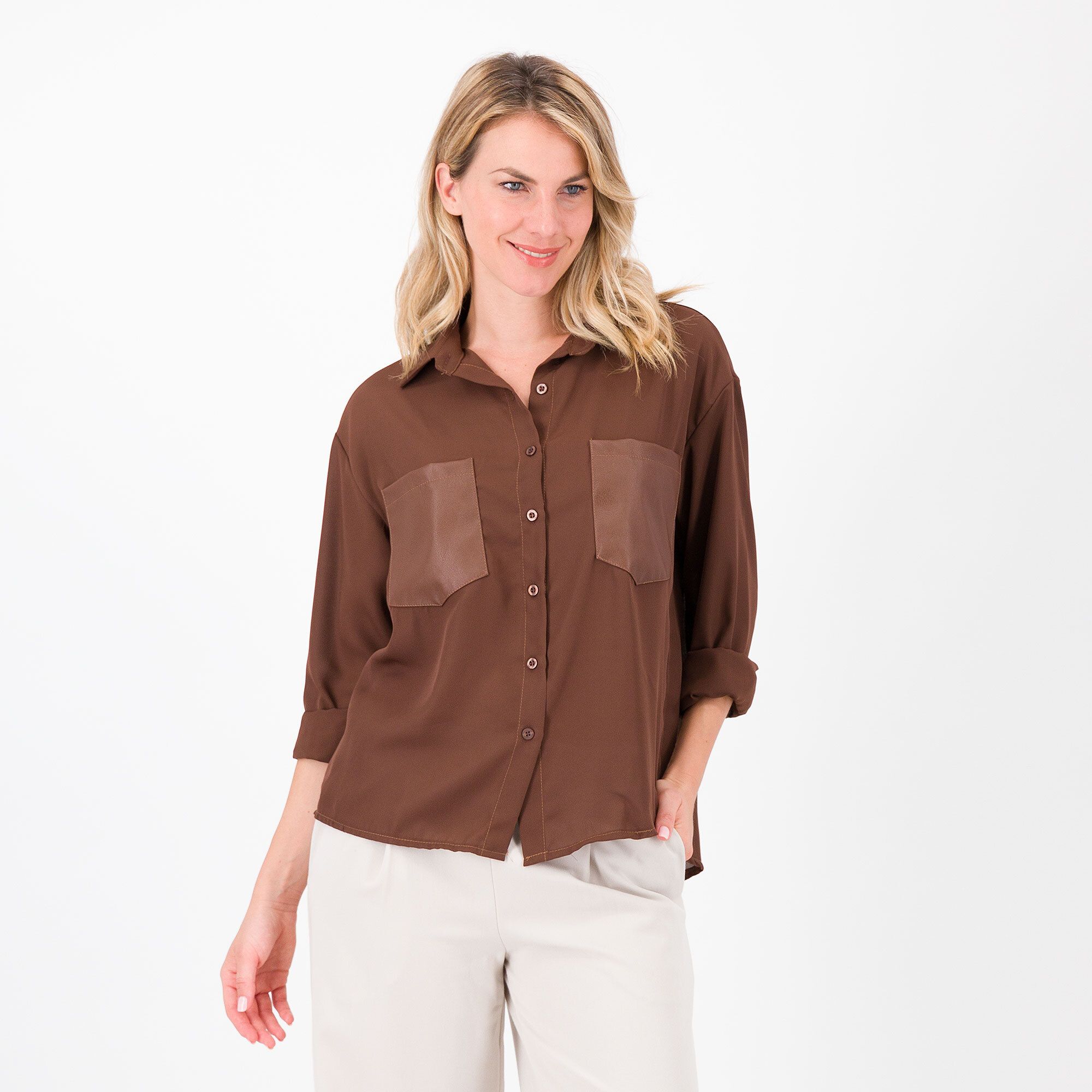 Enjoy Camicia in georgette con tasche applicate