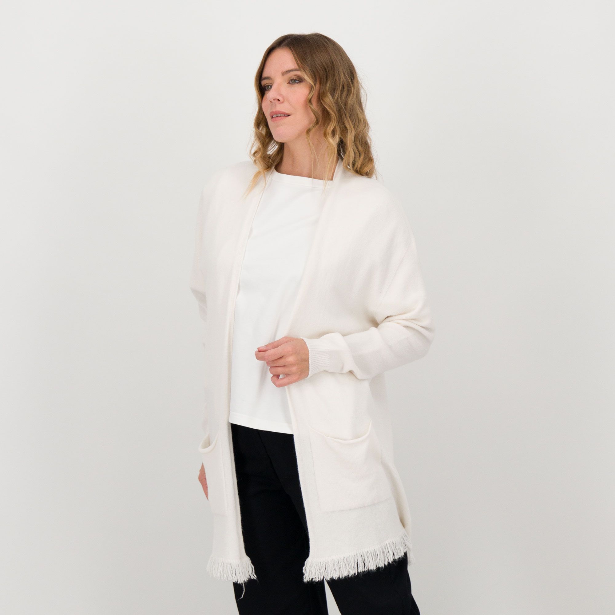 Studio 19 Cardigan in maglia misto viscosa con frange