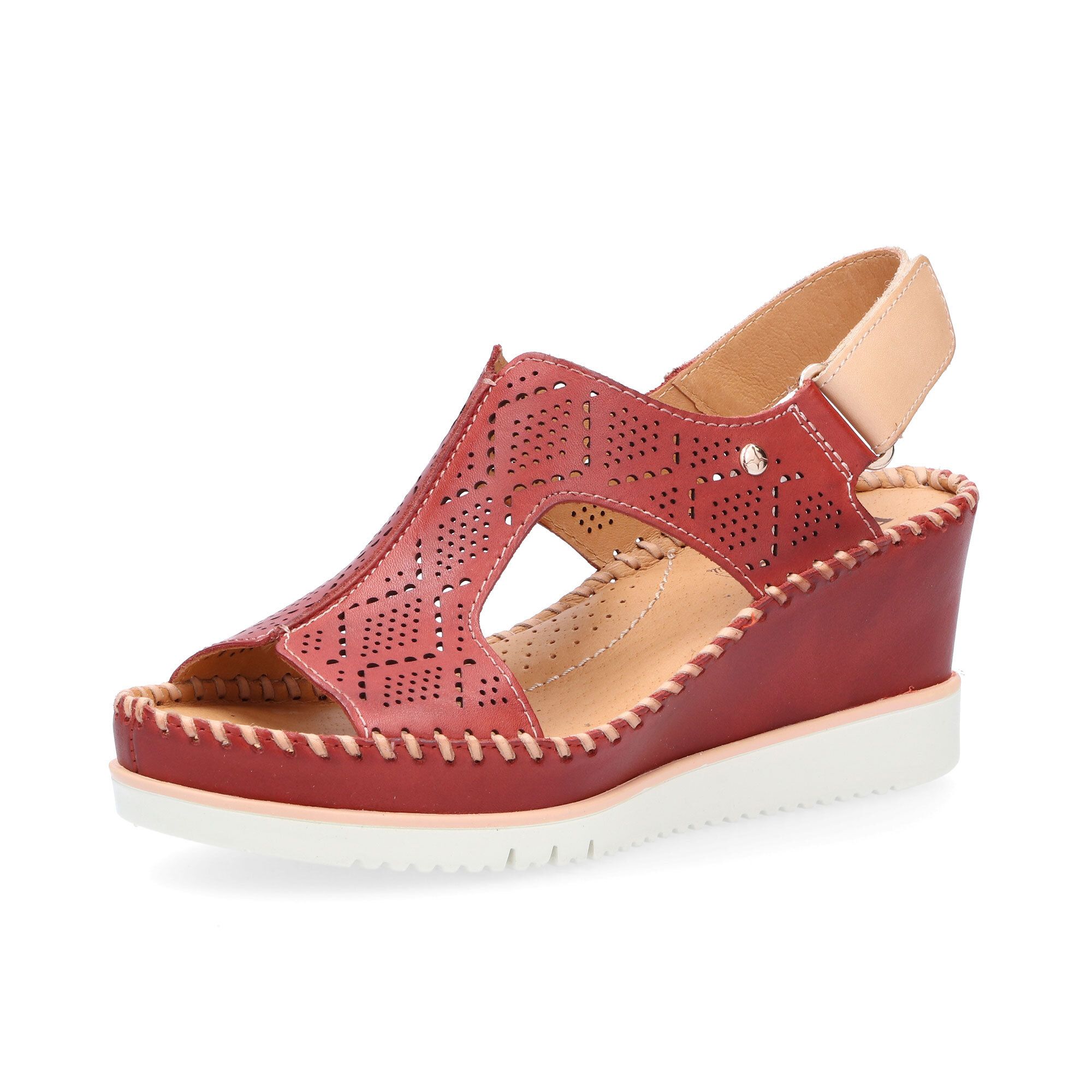 Pikolinos Sandali in pelle a T con tomaia traforata e zeppa 7 cm