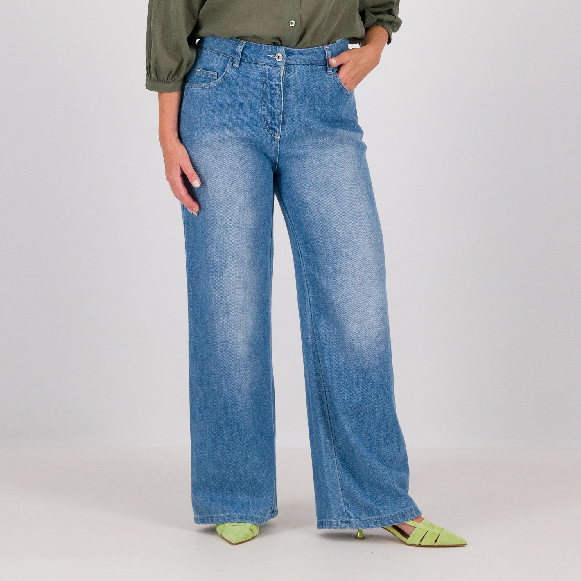 Mood Atelier Jeans 5 tasche gamba ampia con trattamento stone washed