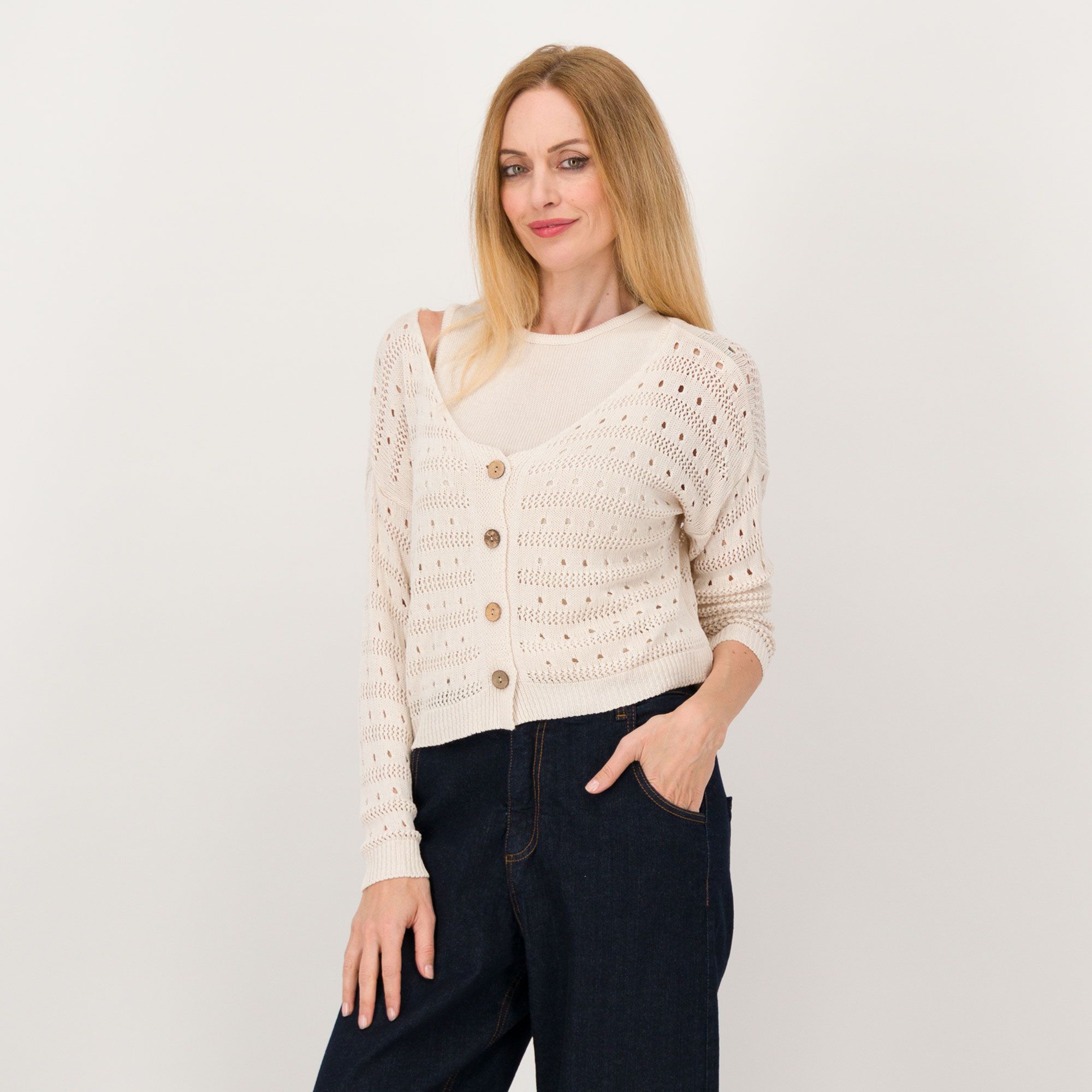 Enjoy Cardigan in maglia traforata con scollo a V