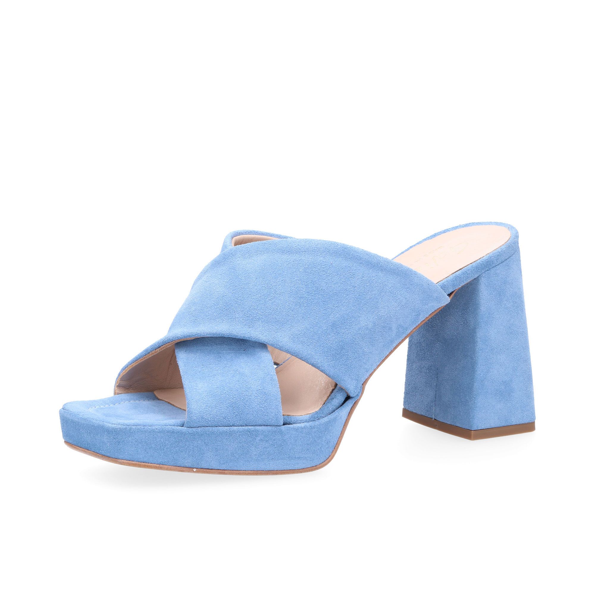 Galieti
Sandalo in pelle
scamosciata, tacco 
10 cm e plateau 3 cm