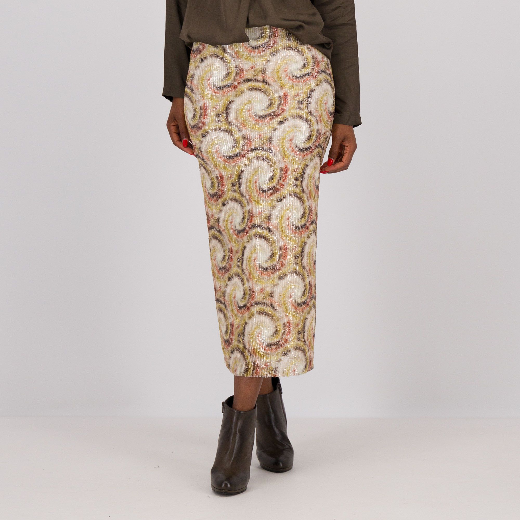Caterina Lancini
Gonna longuette
elasticizzata
in paillette fantasia