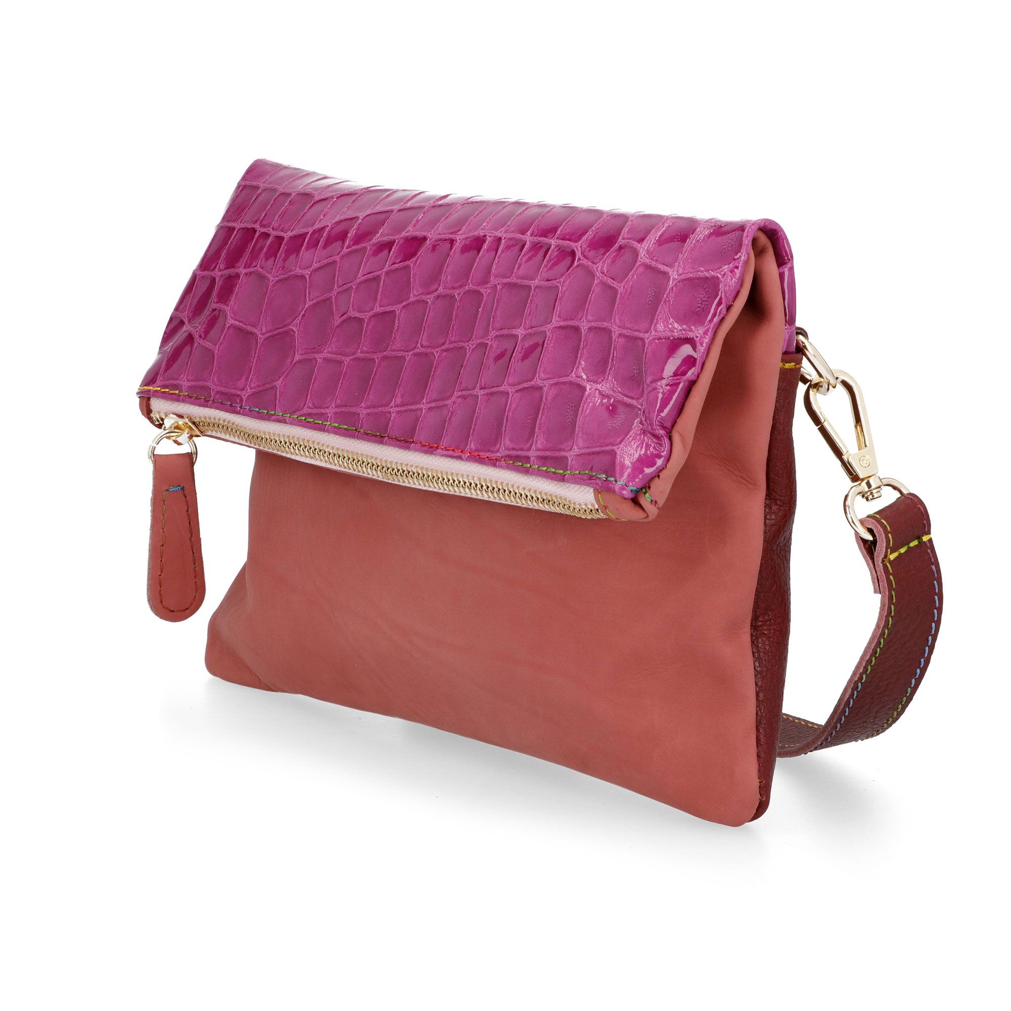 Ebarrito Borsa a tracolla in pelle patchwork con chiusura a zip