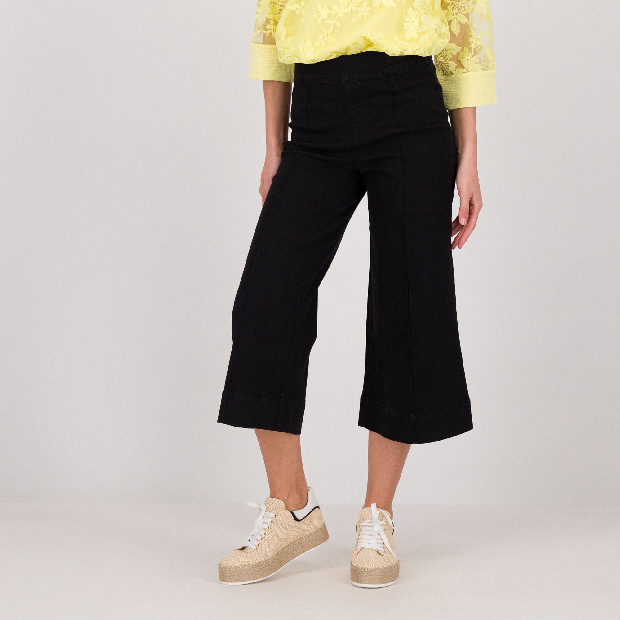 Nina Leonard Pantaloni cropped in denim con elastico in vita anche Petite