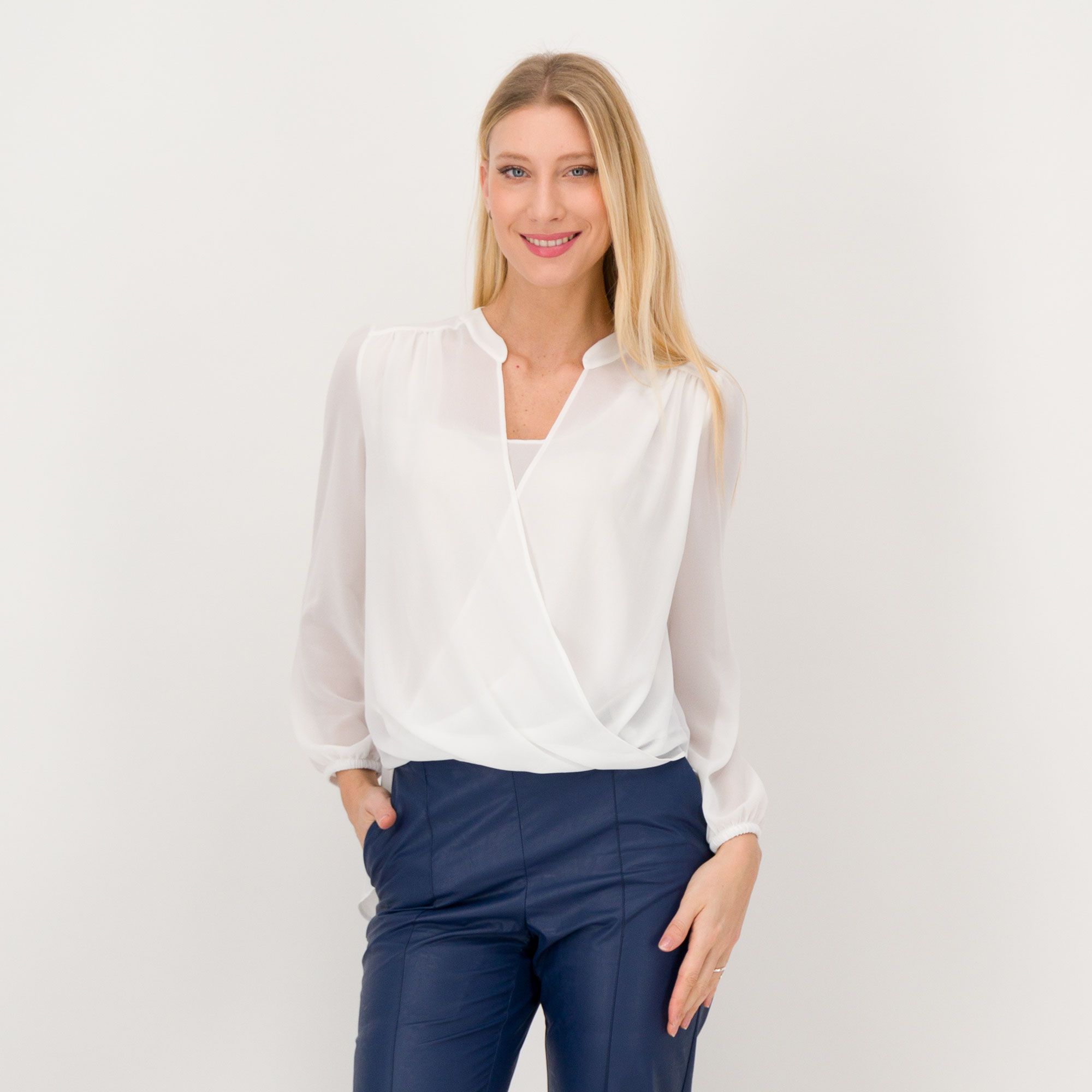 Olly Doo Blusa a manica lunga con drappeggio incrociato a V