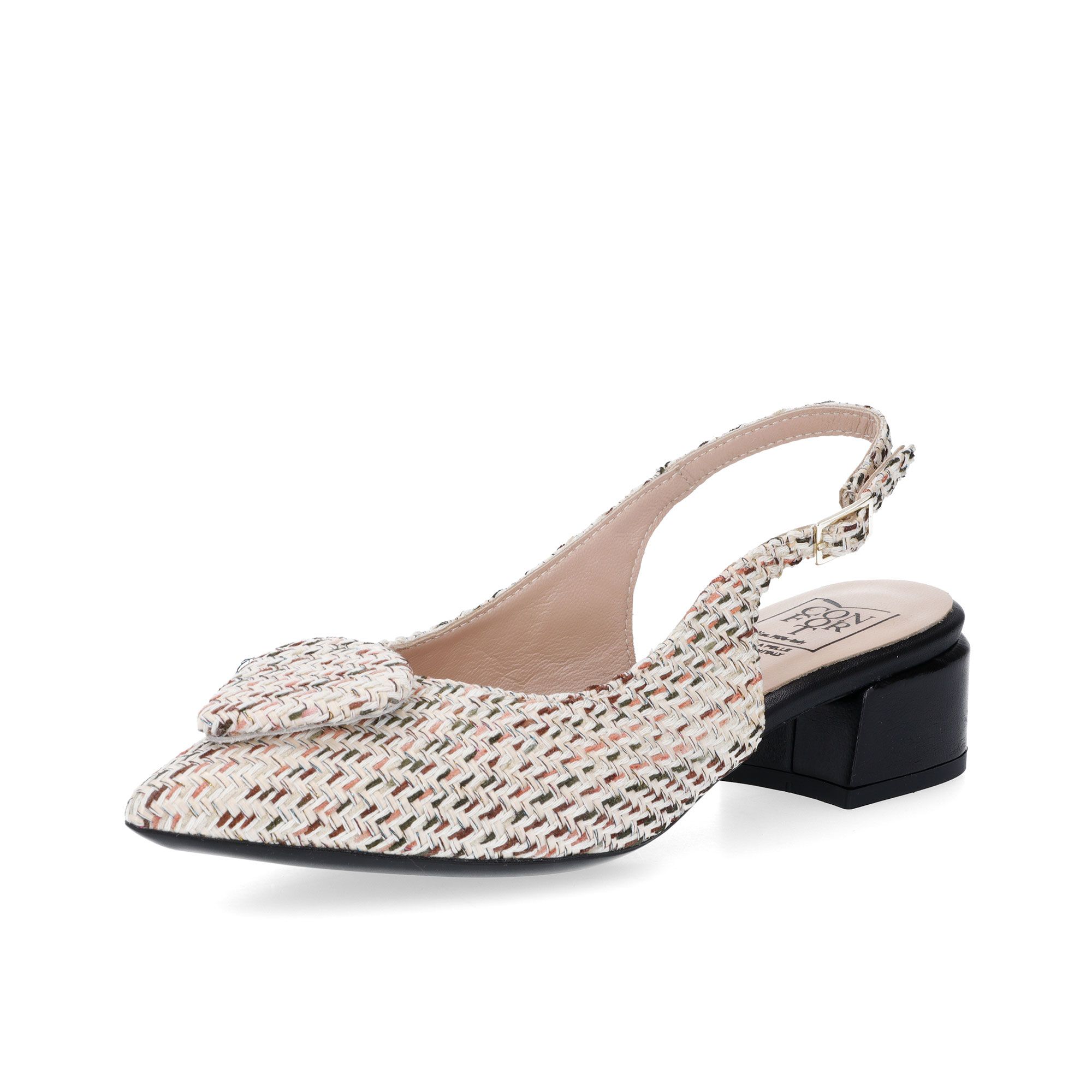 Confort
Slingback multicolor
con cinturino
e tacco 4,5cm