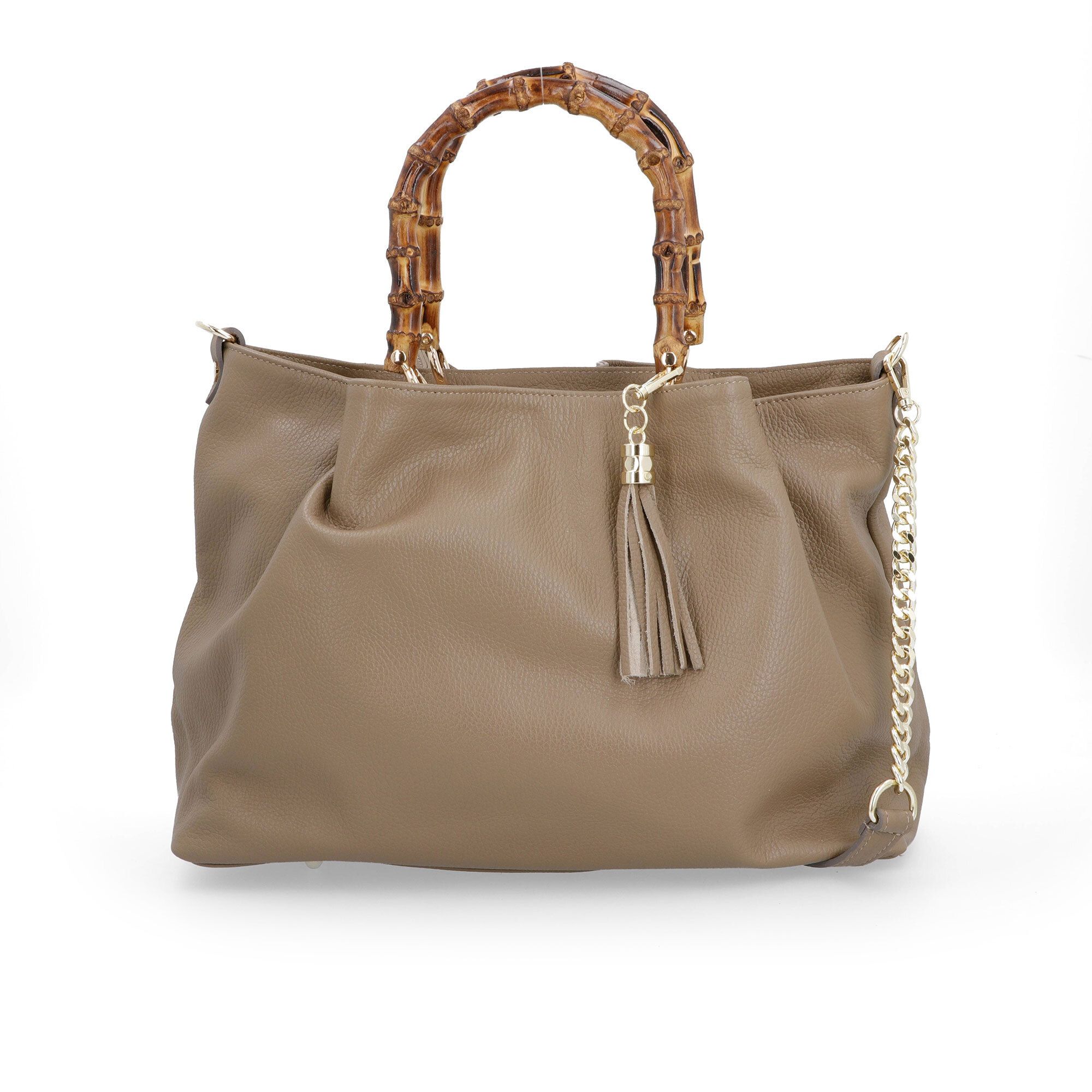 Le Corone Bags
Borsa a mano
in pelle con
manico in bamboo