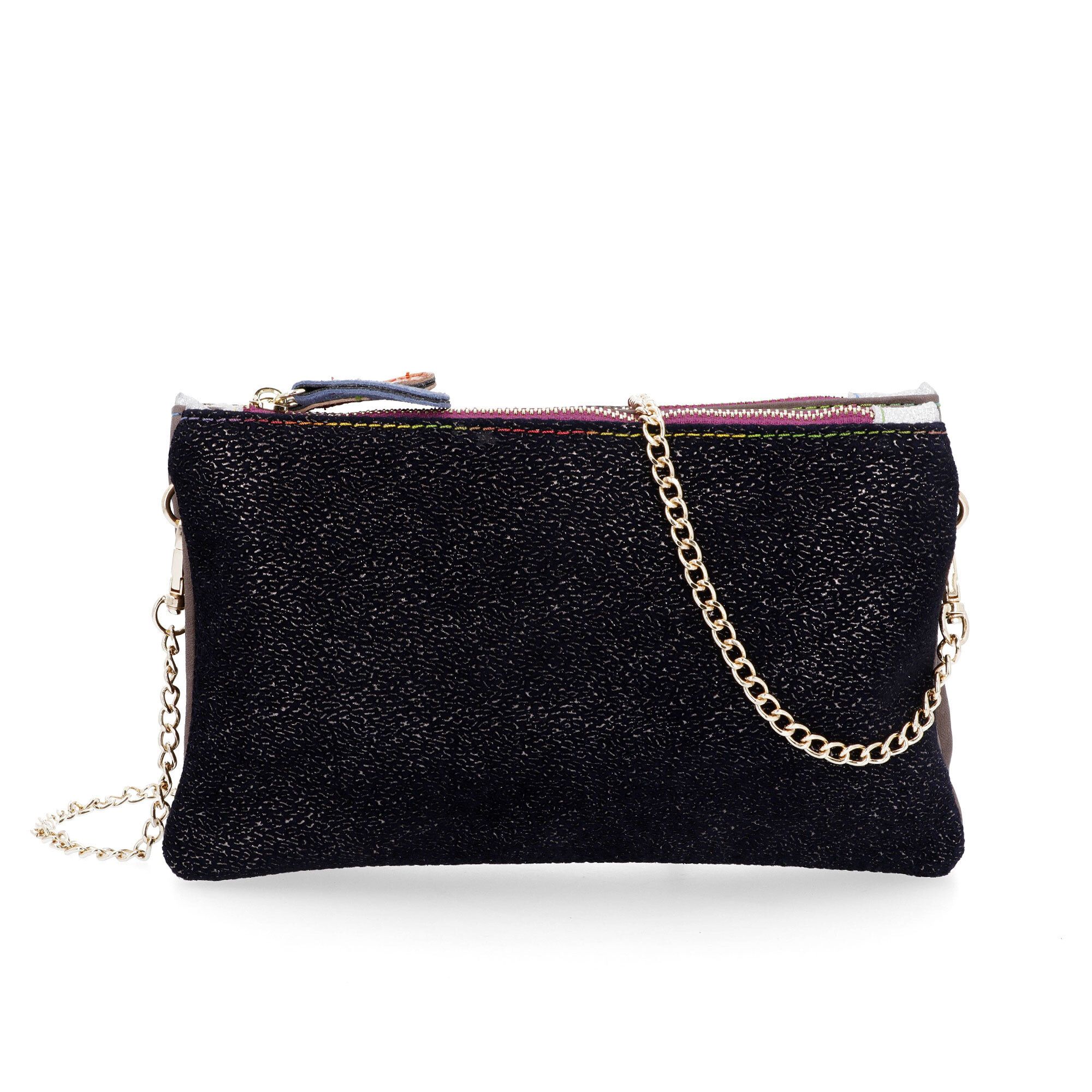 Ebarrito Pochette in pelle multiscomparto con tracolla catena