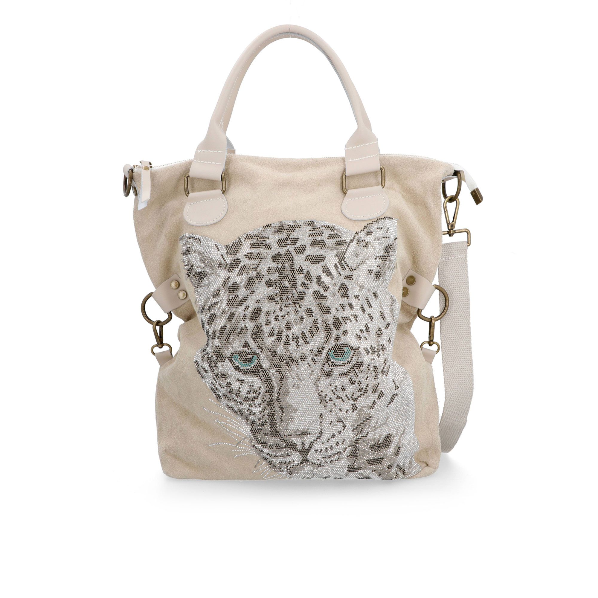 Stefano Ghilardi Borsa in pelle scamosciata con stampa leo strass
