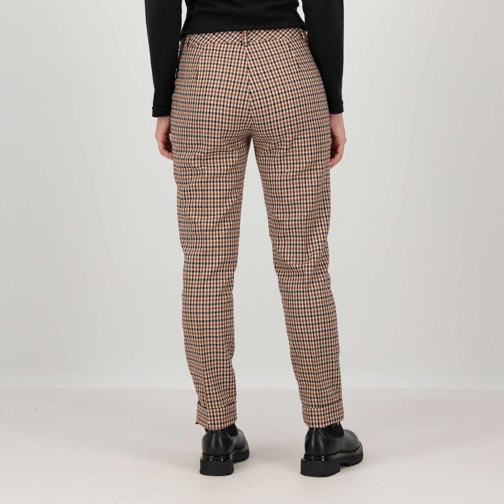 Officina della Moda Pantaloni a sigaretta a quadri con paillettes