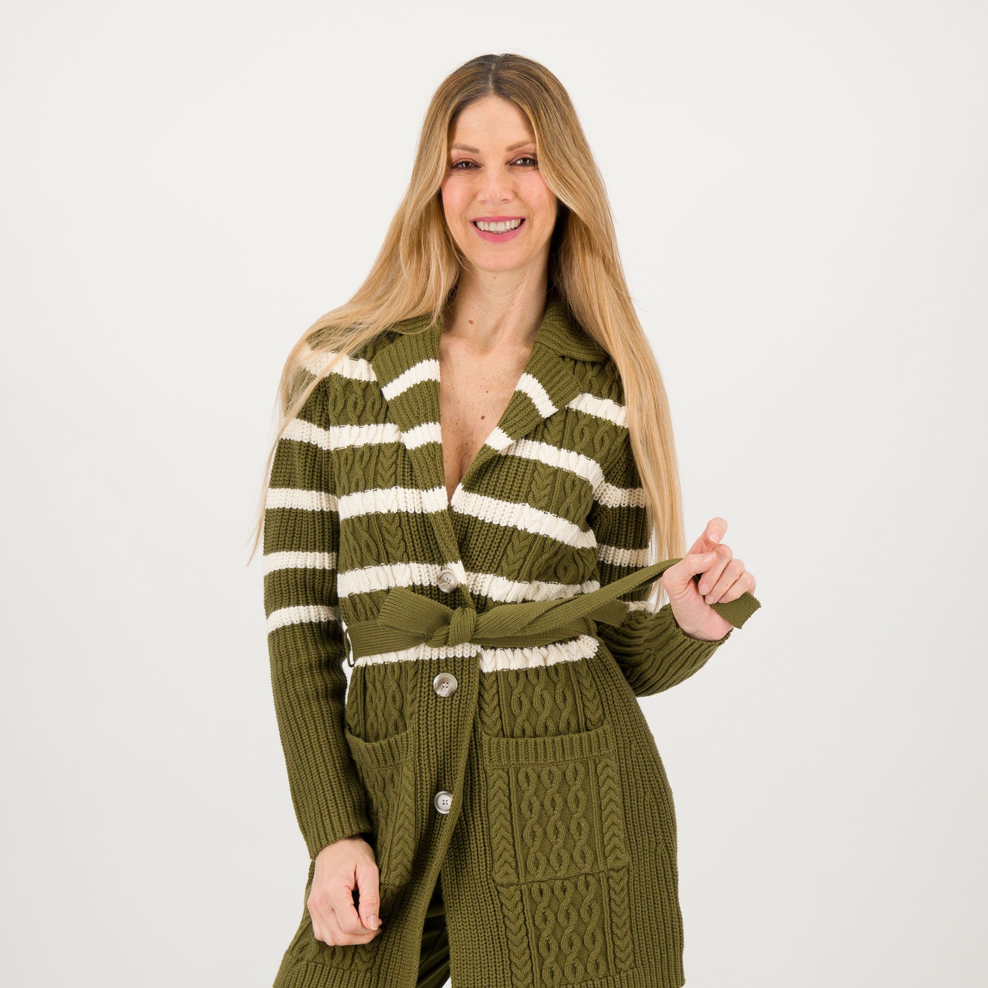 Isaac Mizrahi Live!
Cardigan lungo 
con cintura in vita
in maglia a trecce