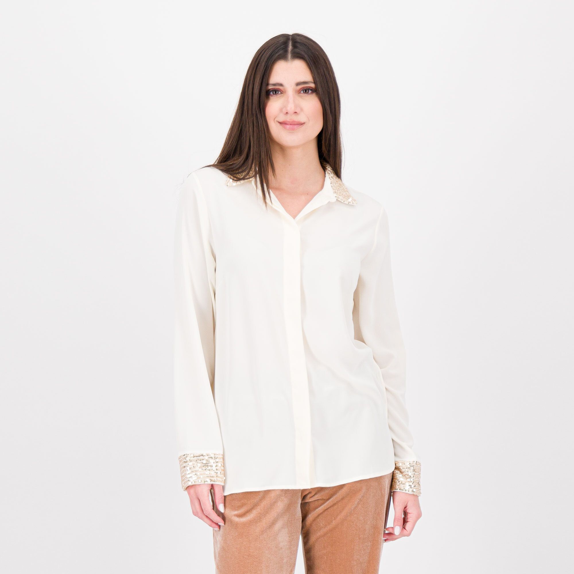 Image of Caterina Lancini Camicia in raso lavato con paillettes061