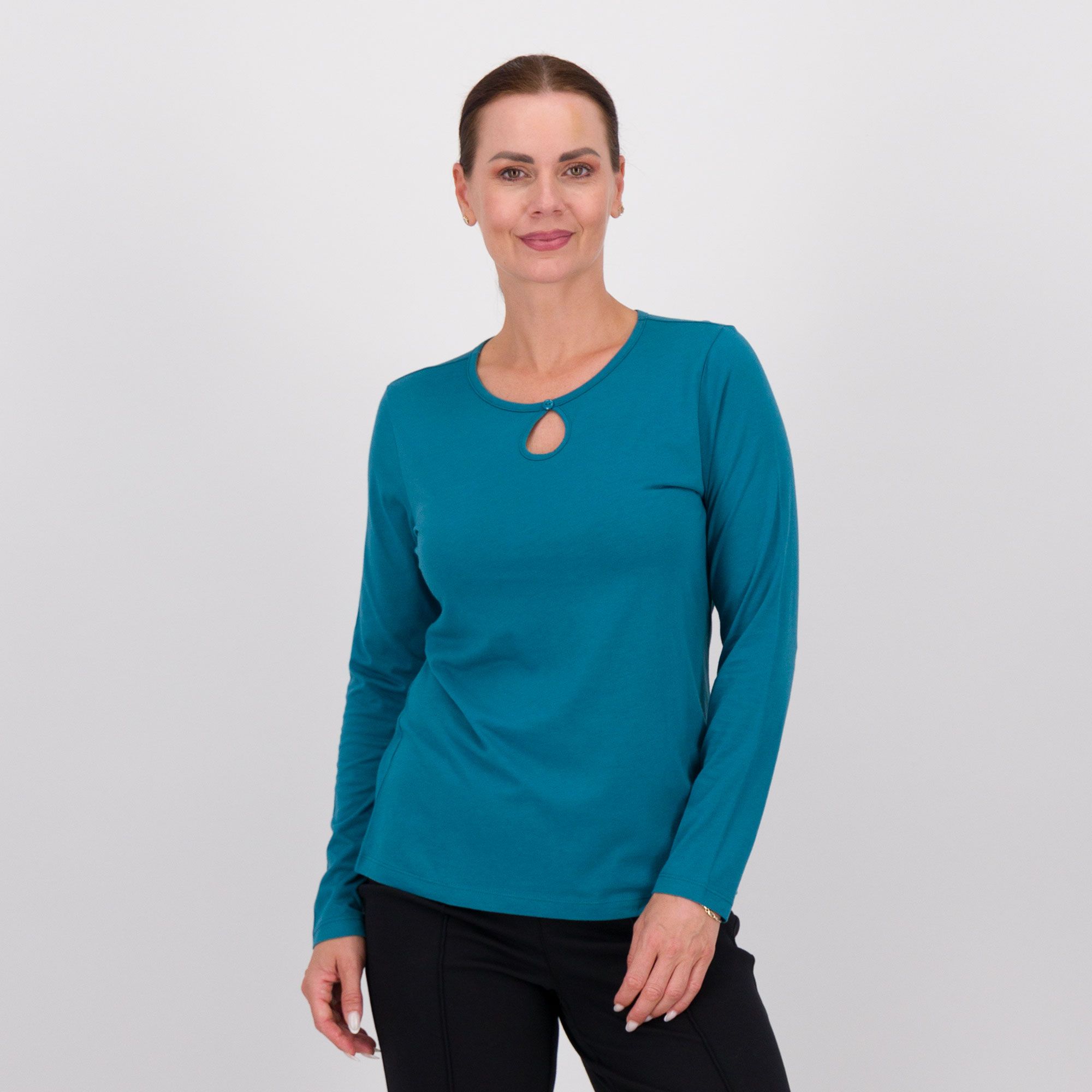 Denim & Co. Maglia in jersey di cotone e modal con maniche lunghe