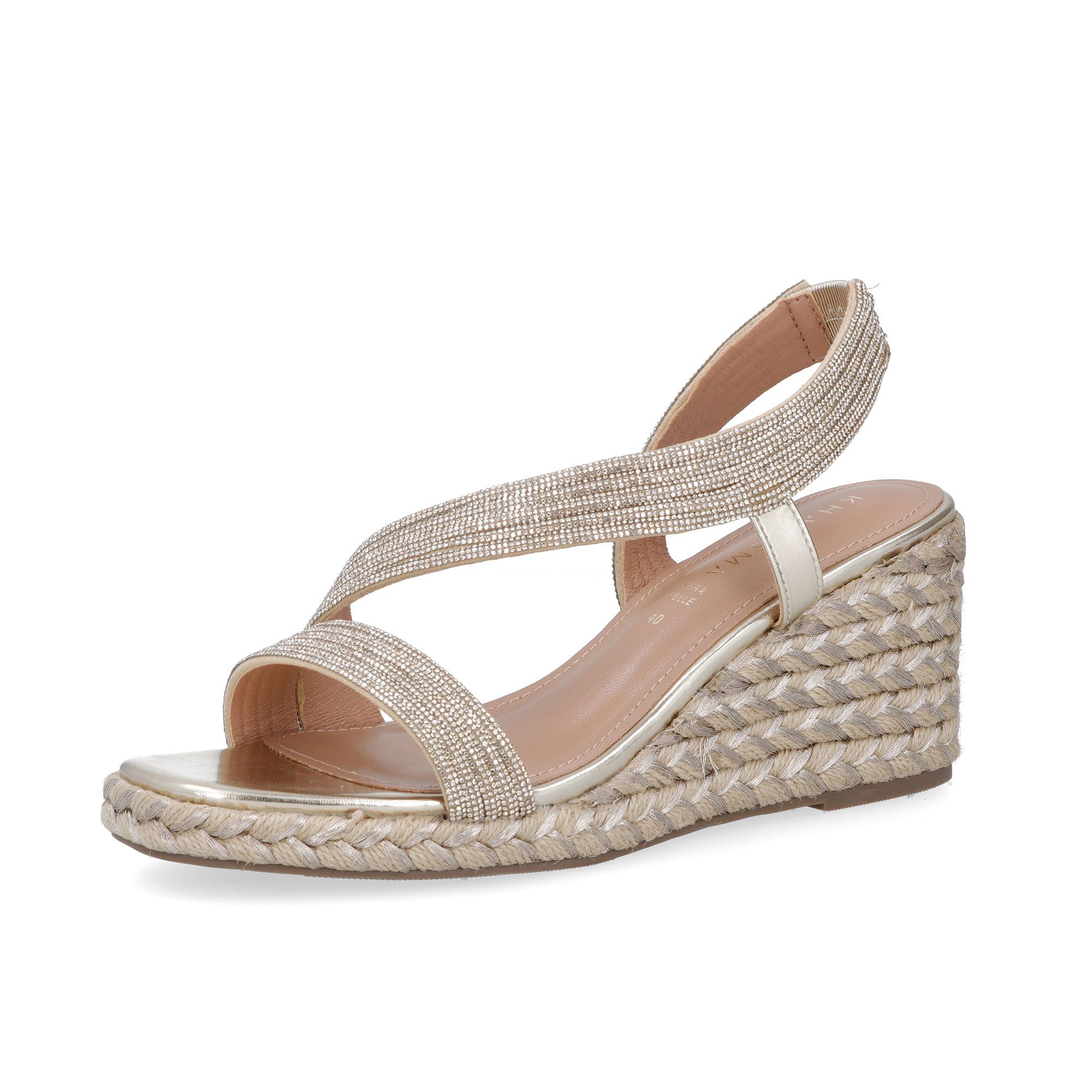 Kharisma Sandali con fasce a strass e zeppa in corda 8 cm