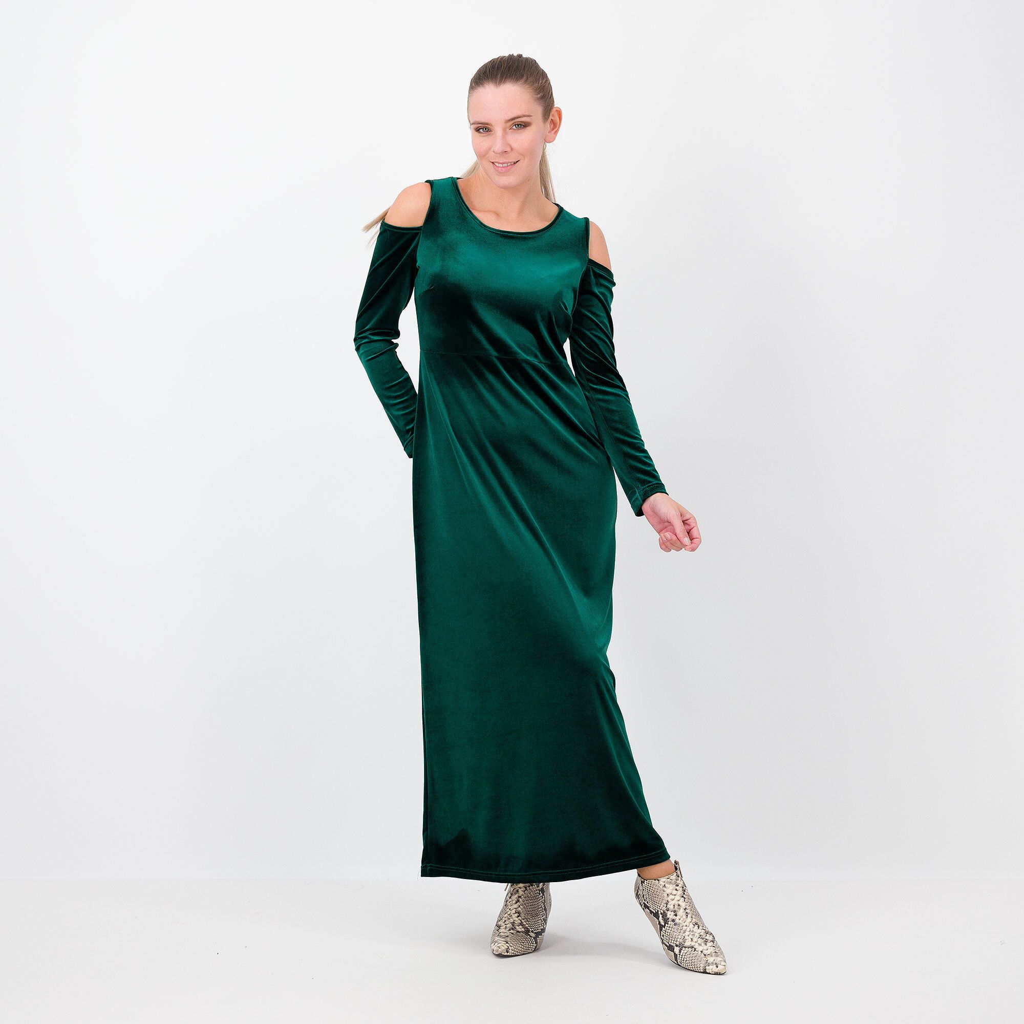 Caterina Lancini Abito lungo in velluto stretch con scollo morbido